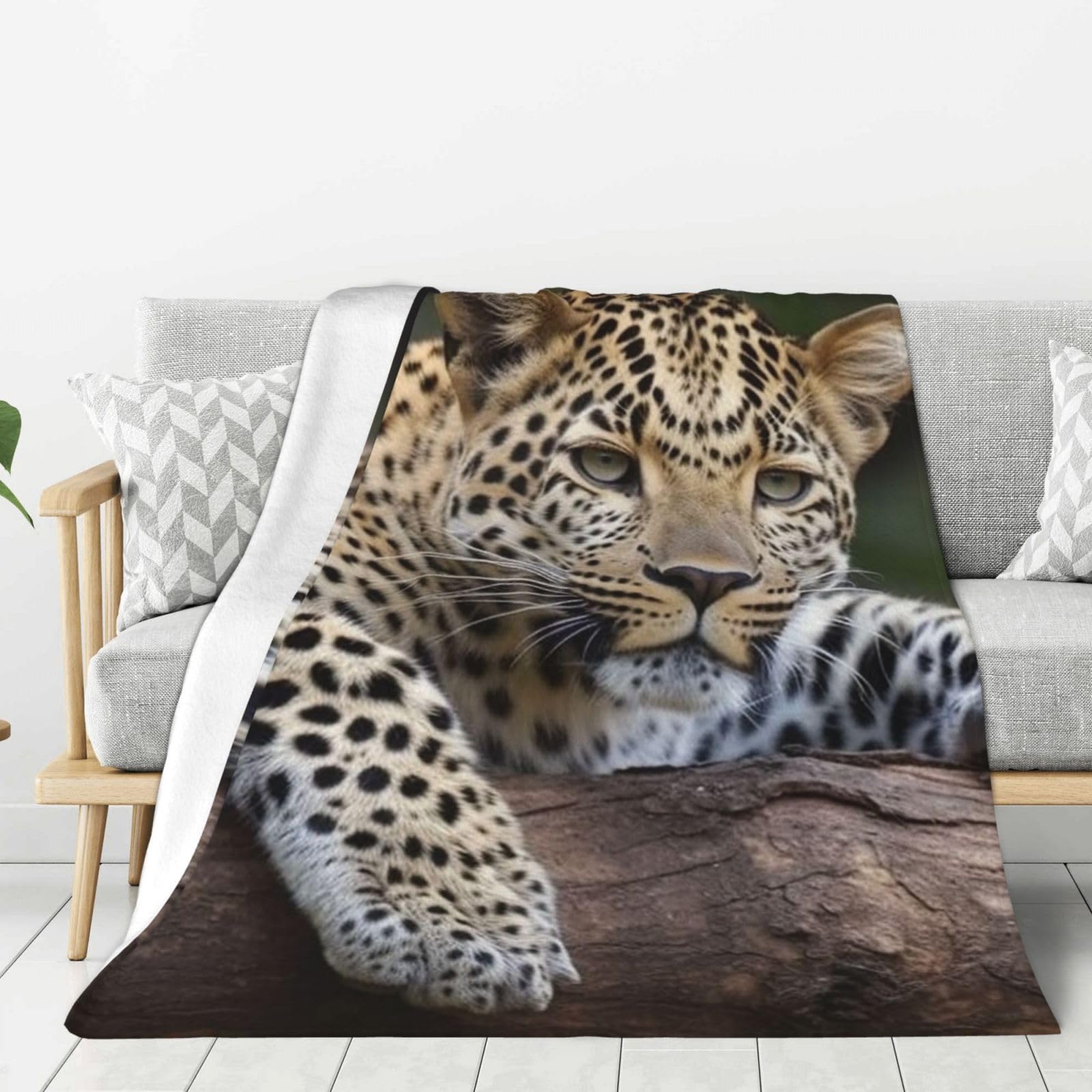 Couverture polaire en flanelle douce jeté de lit motif léopard léger