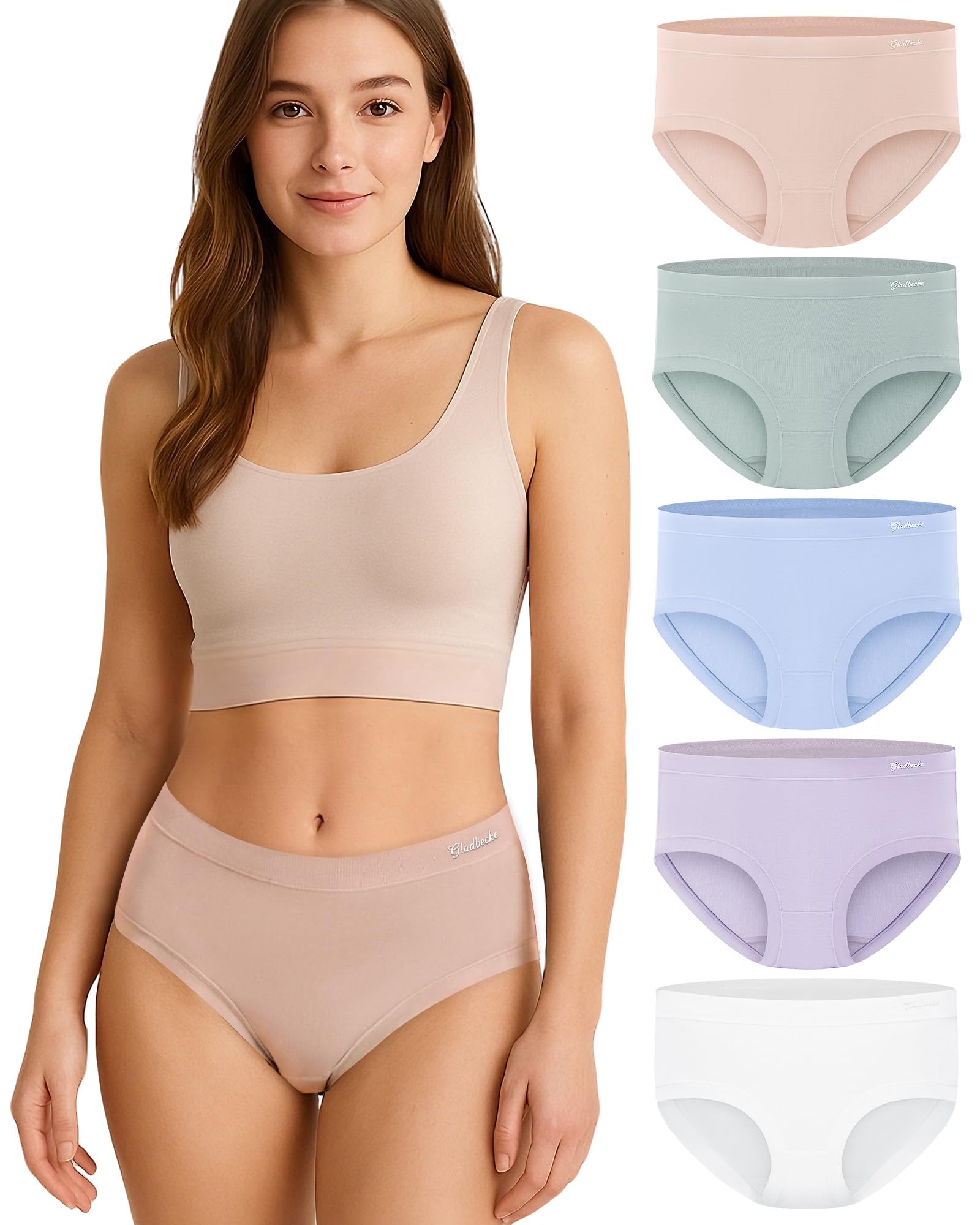 Gladbecke Mutande in bambù da donna, confezione da 5 pezzi, morbide come la seta, altamente traspiranti, comode e prive di etichette