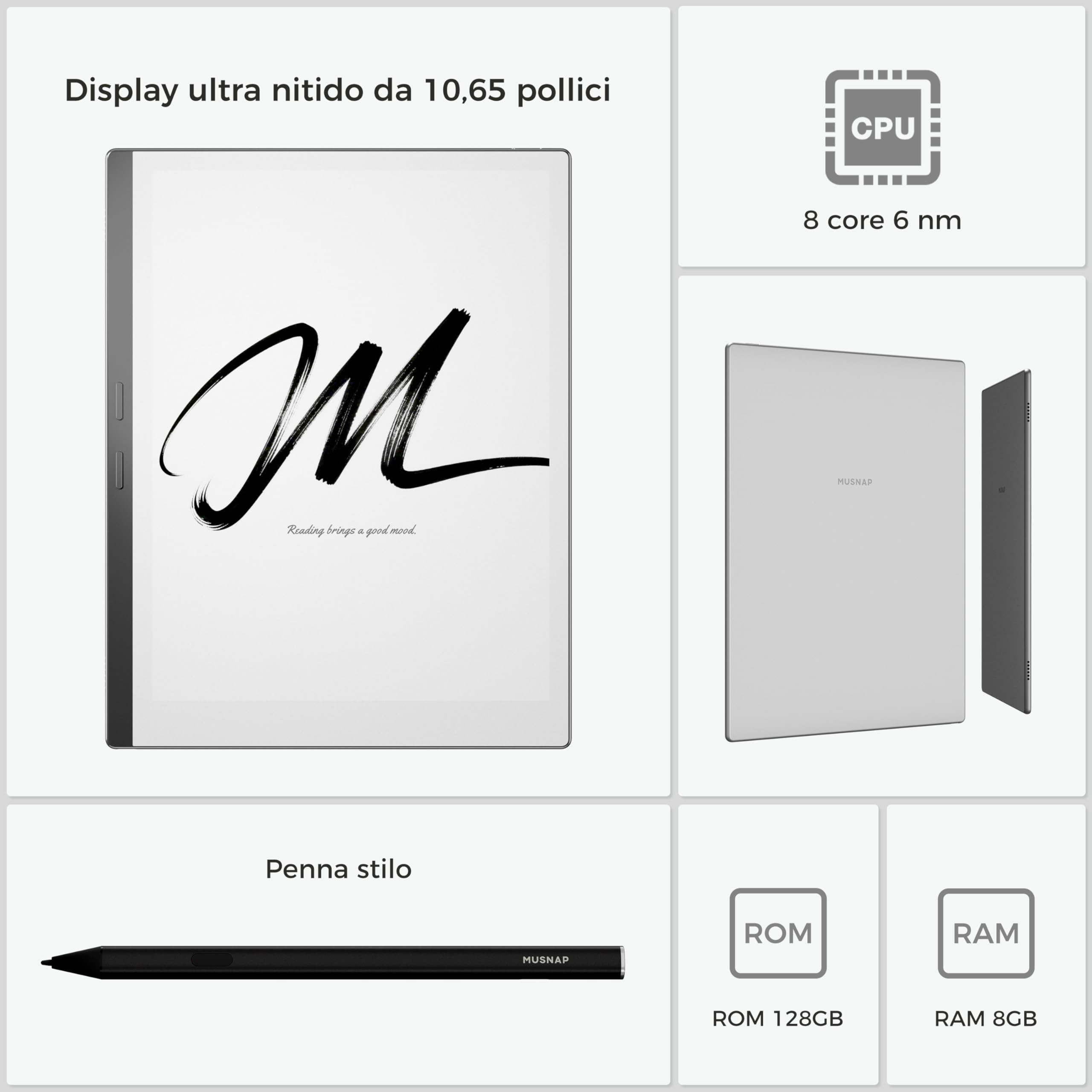 X 10,65" E Ink Paper Tablet | 8 GB+128 GB Ultra-sottile schermo flessibile ePaper Notebook con penna stilo | Tablet ePaper 2 in 1 e lettore eBook | Lunga durata della batteria per riunioni