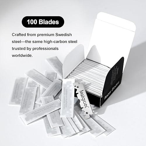 Miniatura 3 de Recambios de cuchillas de afeitar de un solo filo, 100 cuchillas de afeitar rectas suecas de platino premium para hombres, afeitado afilado, suave y