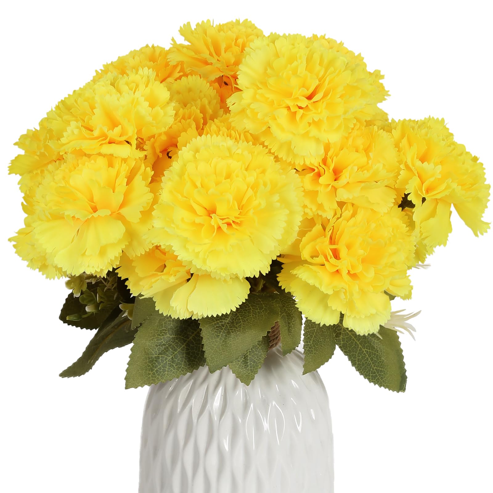 INSUNSIX 3 Steli Di Garofani Gialli Artificiali – 21 Teste In Seta, Altezza 30 Cm, Fiori Finti Per Bouquet