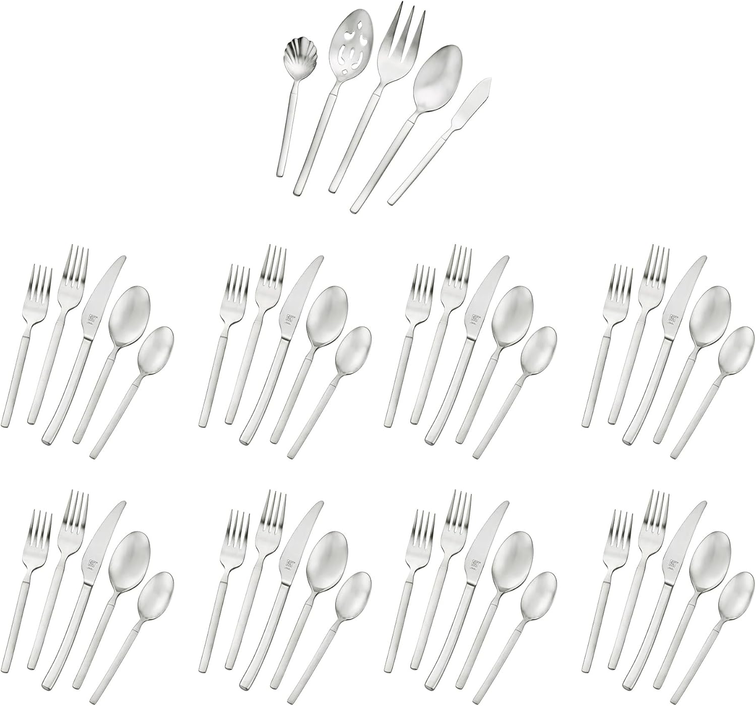 ZWILLING Satin Opus 45-Pc Stainless Steel Flatware Set, Dishwasher Safe, Service for 8, Matte Finish (not polished)