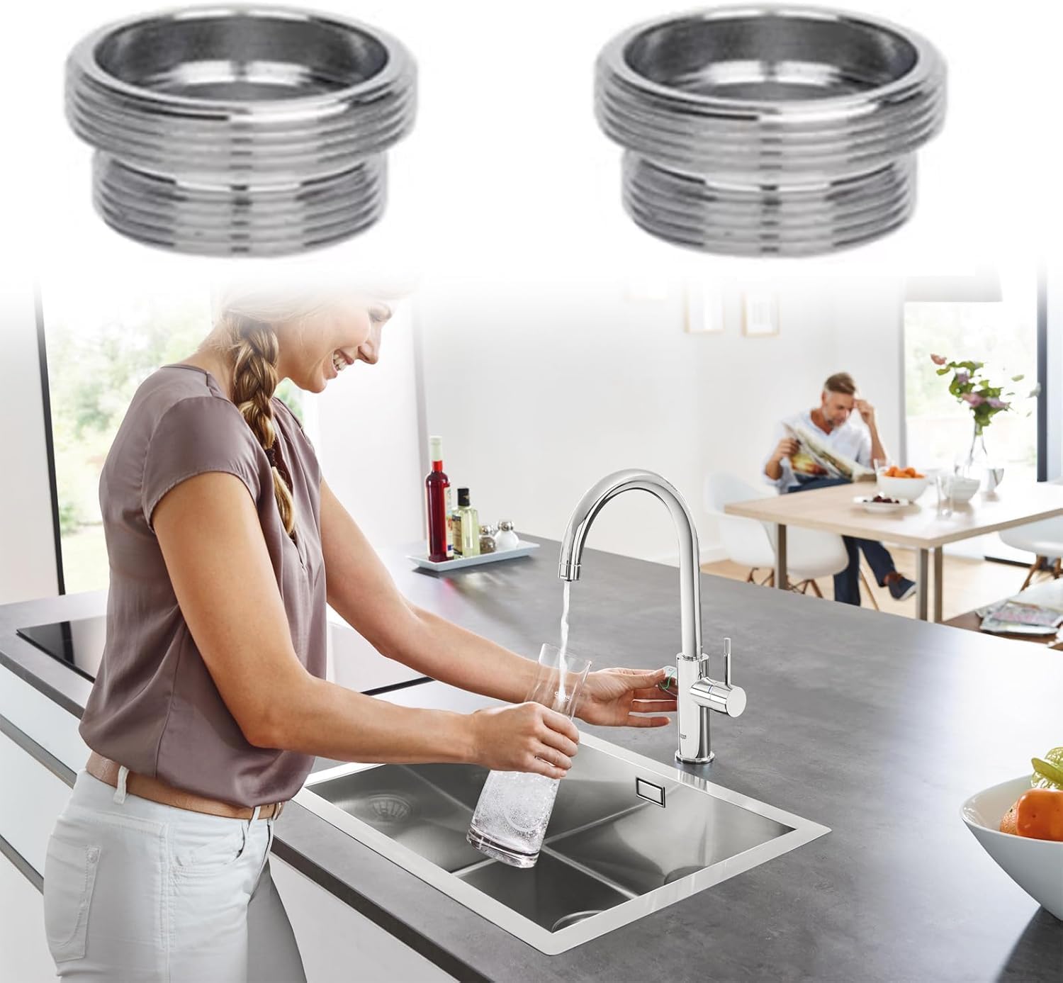 2 Stück Wasserhahn Adapter, Außengewinde M18 auf M22, für Wasserfilter, Metall Wasserhahnaufsatz für Badezimmer, Waschbecken, für Küchenarmaturen, Wassersparzierung, Wasserfilter, Schläuche