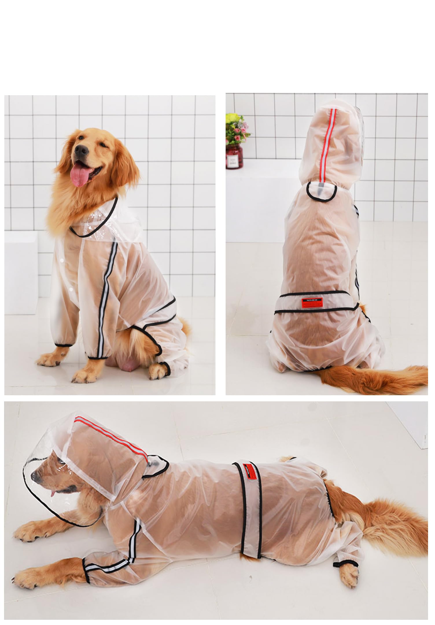 Chubasquero para perro con patas, impermeable transparente de cuatro patas para perros grandes, impermeable con tiras reflectantes y capucha para perros medianos y grandes (7XL)