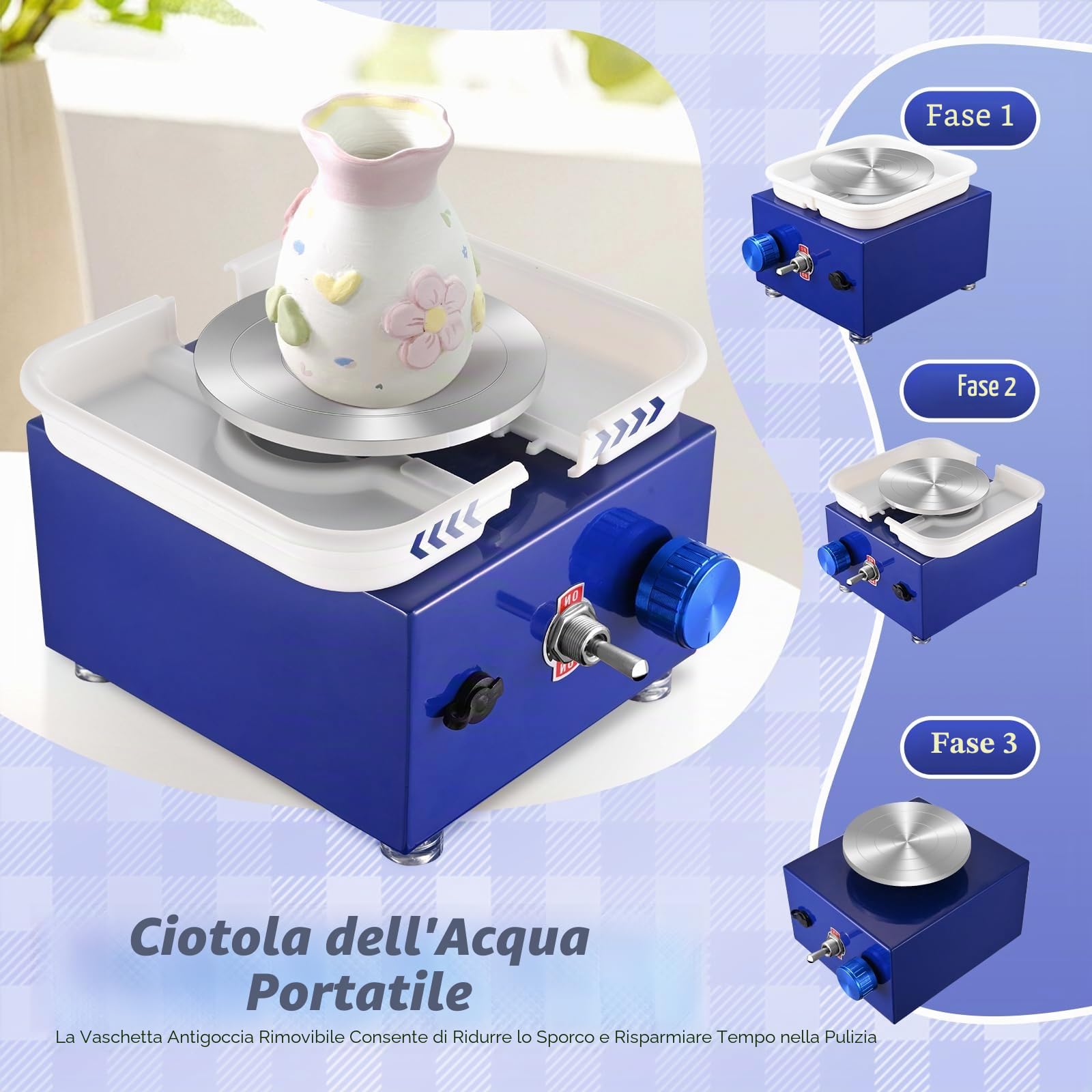 Tornio per Ceramica, Tornio per Argilla 2000 RPM velocità Regolabile Ruota di Ceramica Elettrica con Bacinella Staccabile e Strumenti di Argilla Fai-da-Te, Tornio Ceramica per Bambini e Adulti