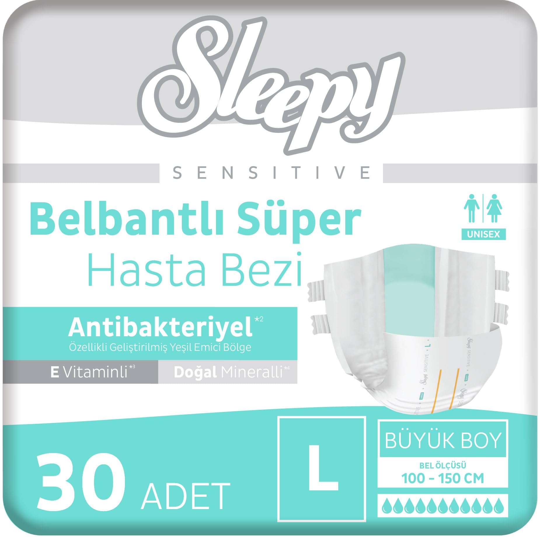 Sleepy Sensitive Antibakteriyel Süper Yetişkin Hasta Bezi Large 30 Adet