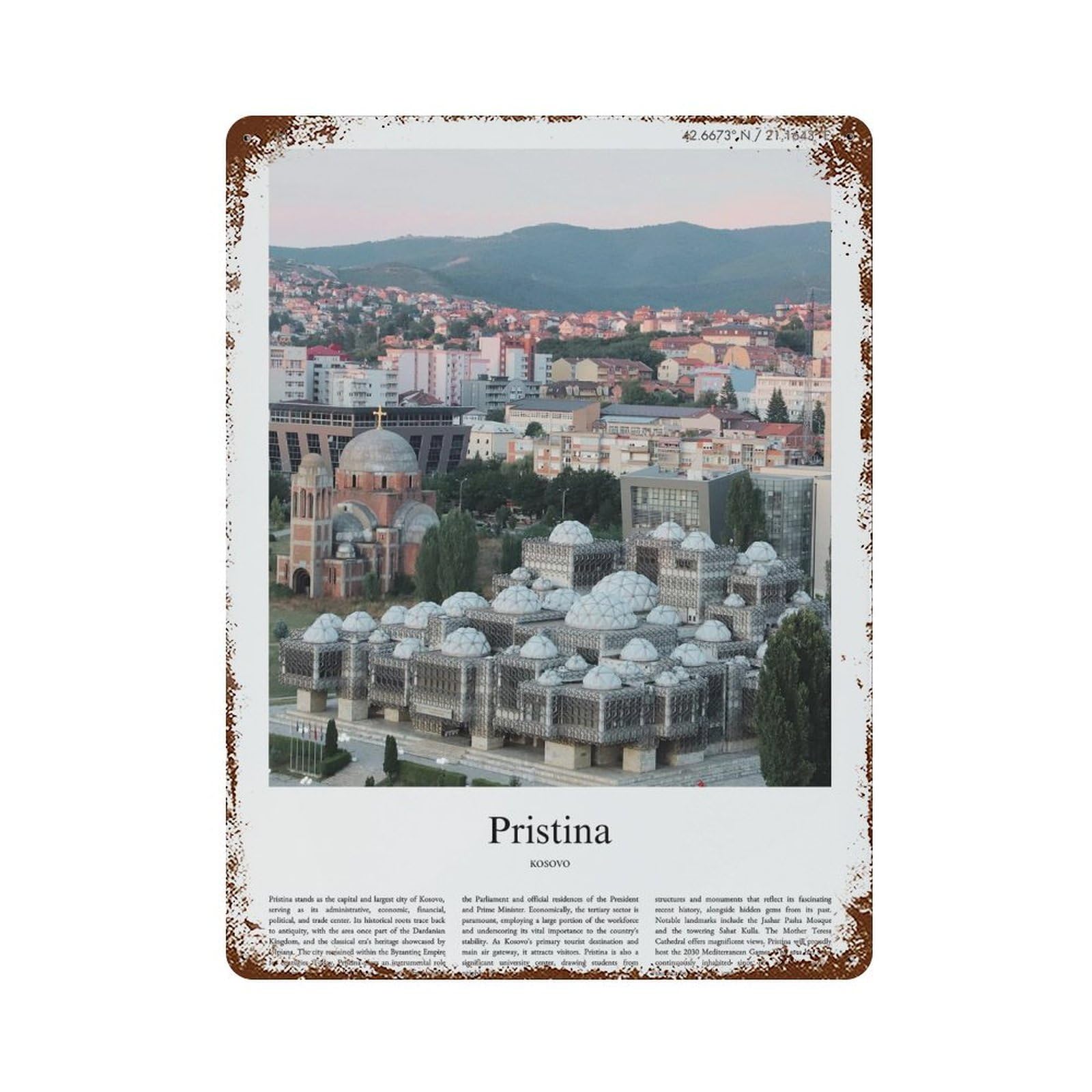 xiaoxiaoshen Pristina Kosovo City Scenery Wall Decor Art Metal Tin Poster Modern Home Decor Art Home Bar Shop Decorations Vintage Sign 40x30cm
