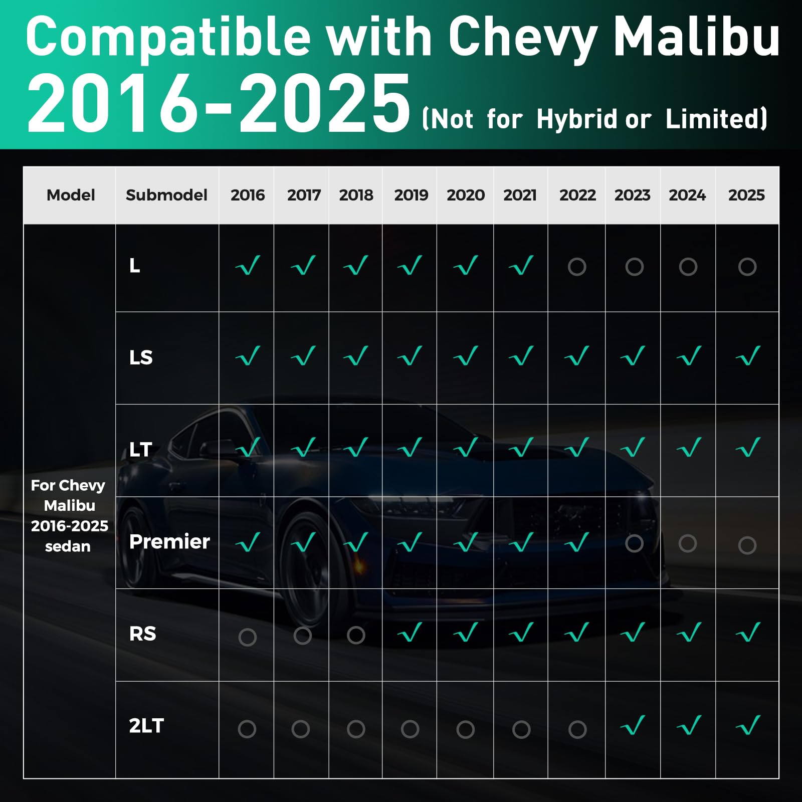 Diffcar Floor Mats for Chevy Malibu 2016 2017 2018 2019 2020 2021 2022 2023 2024 2025 All Weather — view 6