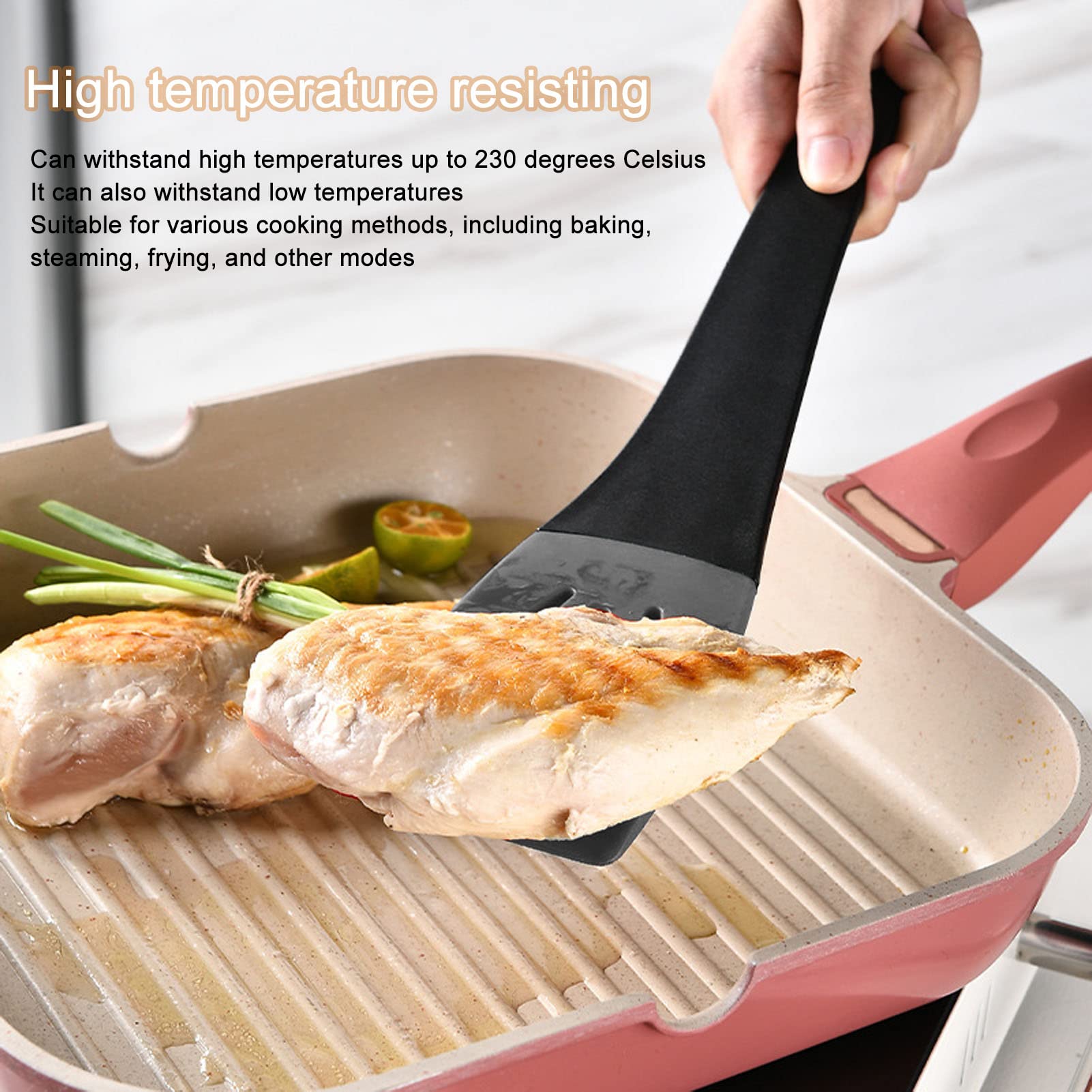 SIXRUN Küchenzange, Silikon-Grillzange mit Verriegelungsdesign, 446 °F Hitzebeständige Spitzen, 3-in-1-Wender-Clip für Zuhause, Küche, Restaurant, Grillen, Backen, Braten (Grau schwarz)