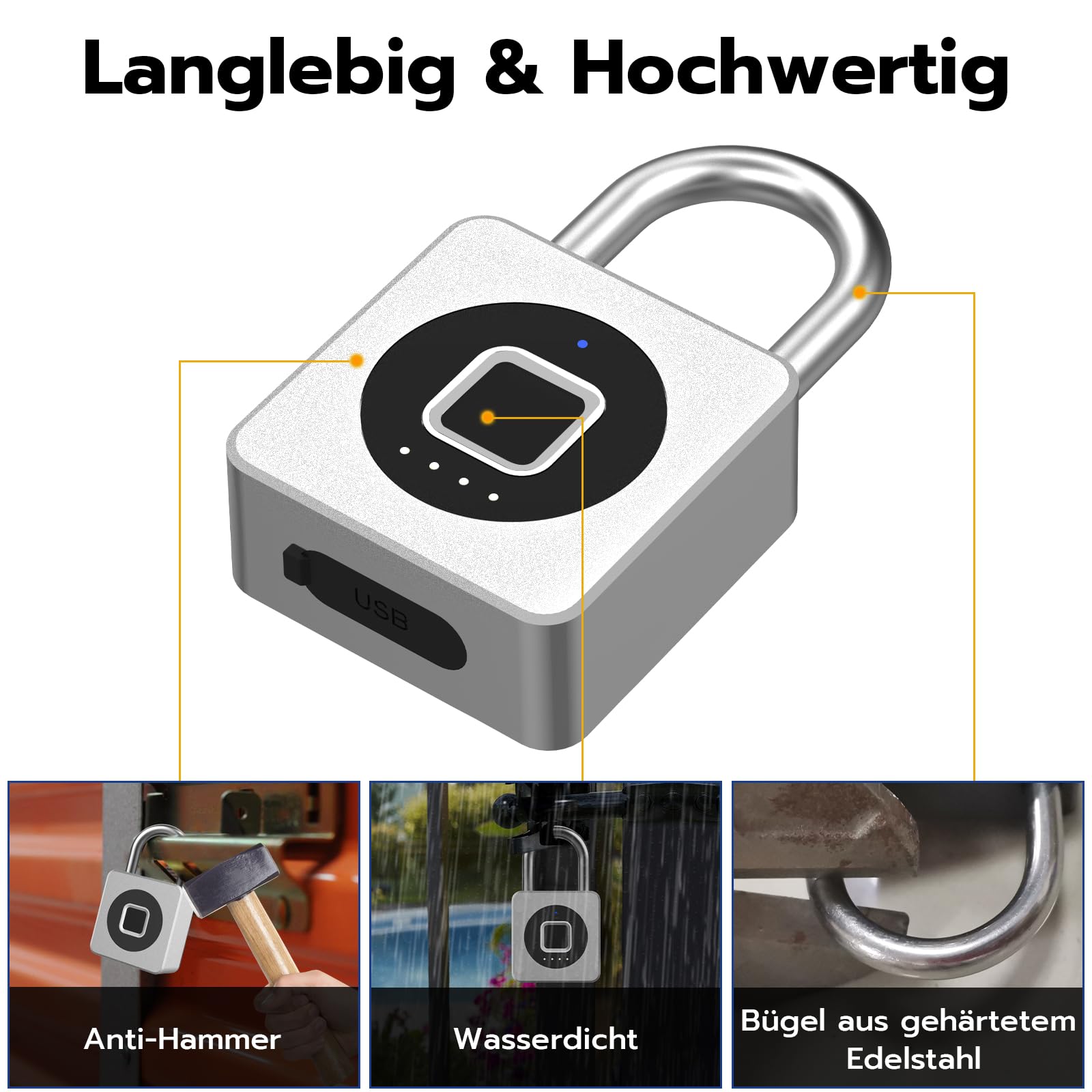 Eseesmart Cadenas à empreintes digitales, pour salle de sport, Bluetooth avec empreintes digitales, IOS Watch, cadenas étanche pour bagages, entrepôts, voiture de fret, garage, casier