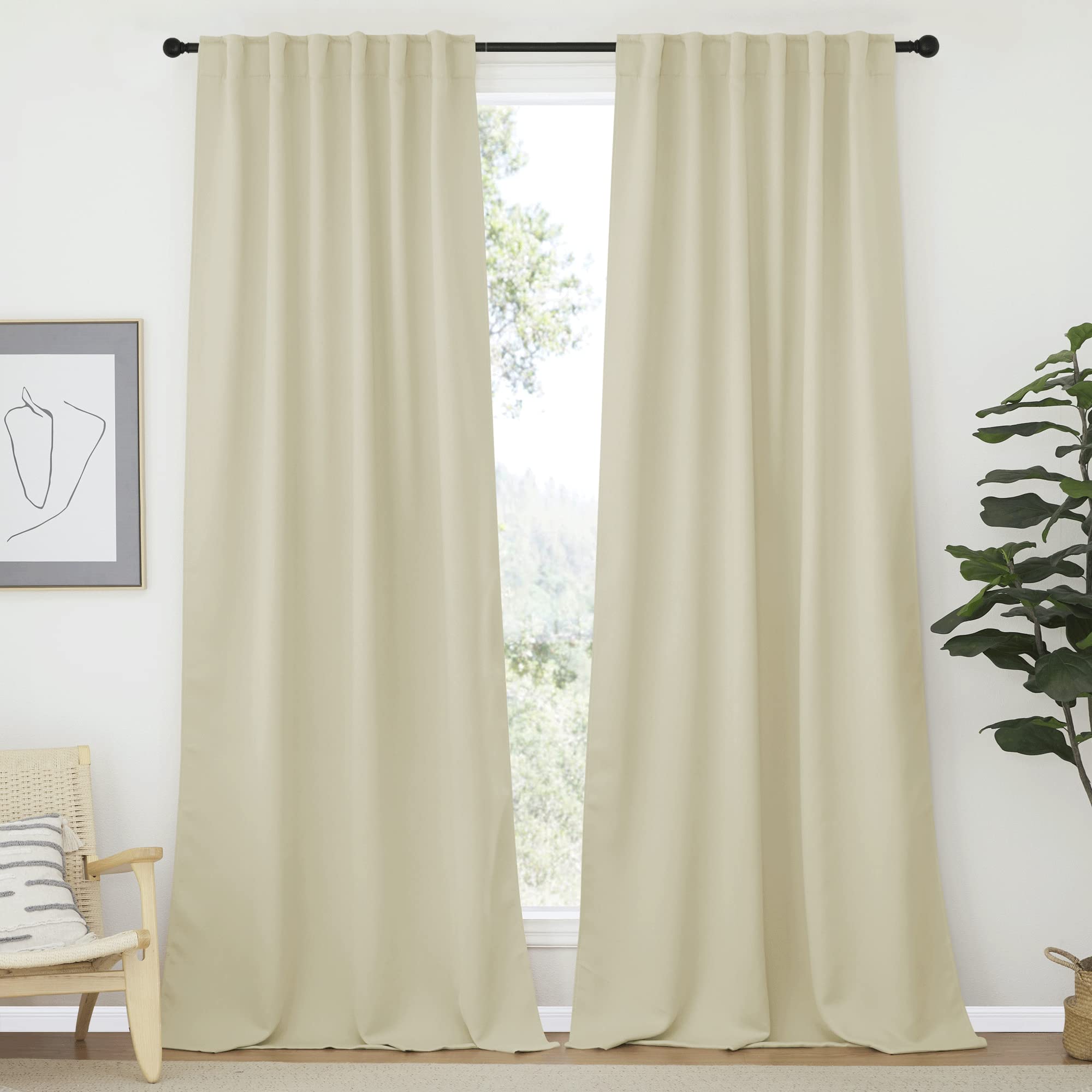NICETOWN Room Darkening Curtains for Living Room, Rod Pocket & Back Tab Window Curtains, Eatra Long Drape Panels for Office (Beige, 52" W x 108" L per