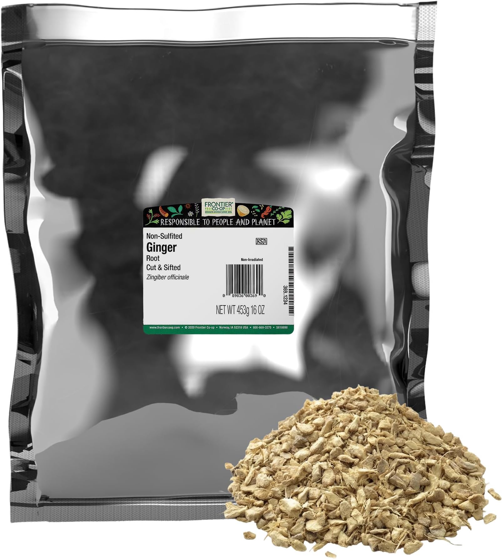 Frontier Co-op Ginger Root 1lb - Chopped and Sifted Dried Chunks for Loose Leaf Ginger Root Tea, Powder Capsules, Supplements, Extract