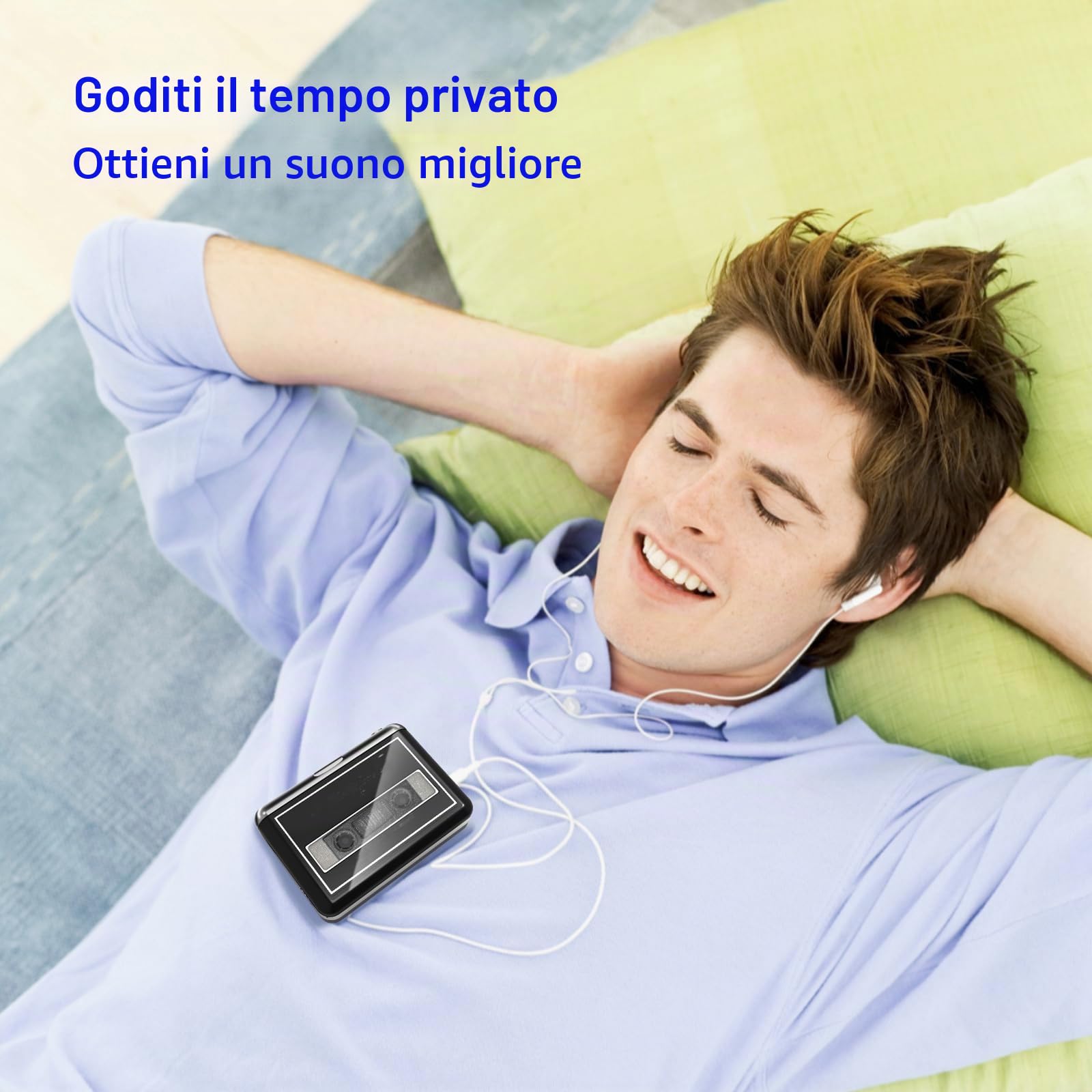 Lettore di Cassette Portatile, Converte in MP3, Compatibile con Computer, Riavvolgimento Automatico, Registrazione Digitale