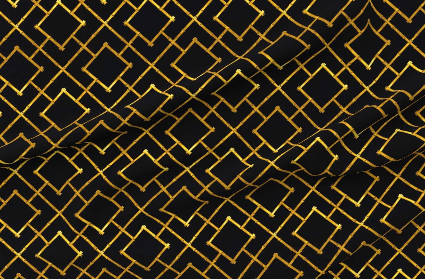 Spoonflower Fabric - Trellis Gold Leaf Chinoiserie Black Printed on Petal Signature Cotton Fabric Fat Quarter - Sewing Quilting Apparel Crafts Decor