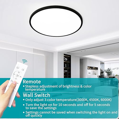 Miniatura 5 de Glowall Lámparas de techo LED de 24 pulgadas regulables con control remoto, luces de techo redondas modernas de 56 W, lámpara de techo ultrafina