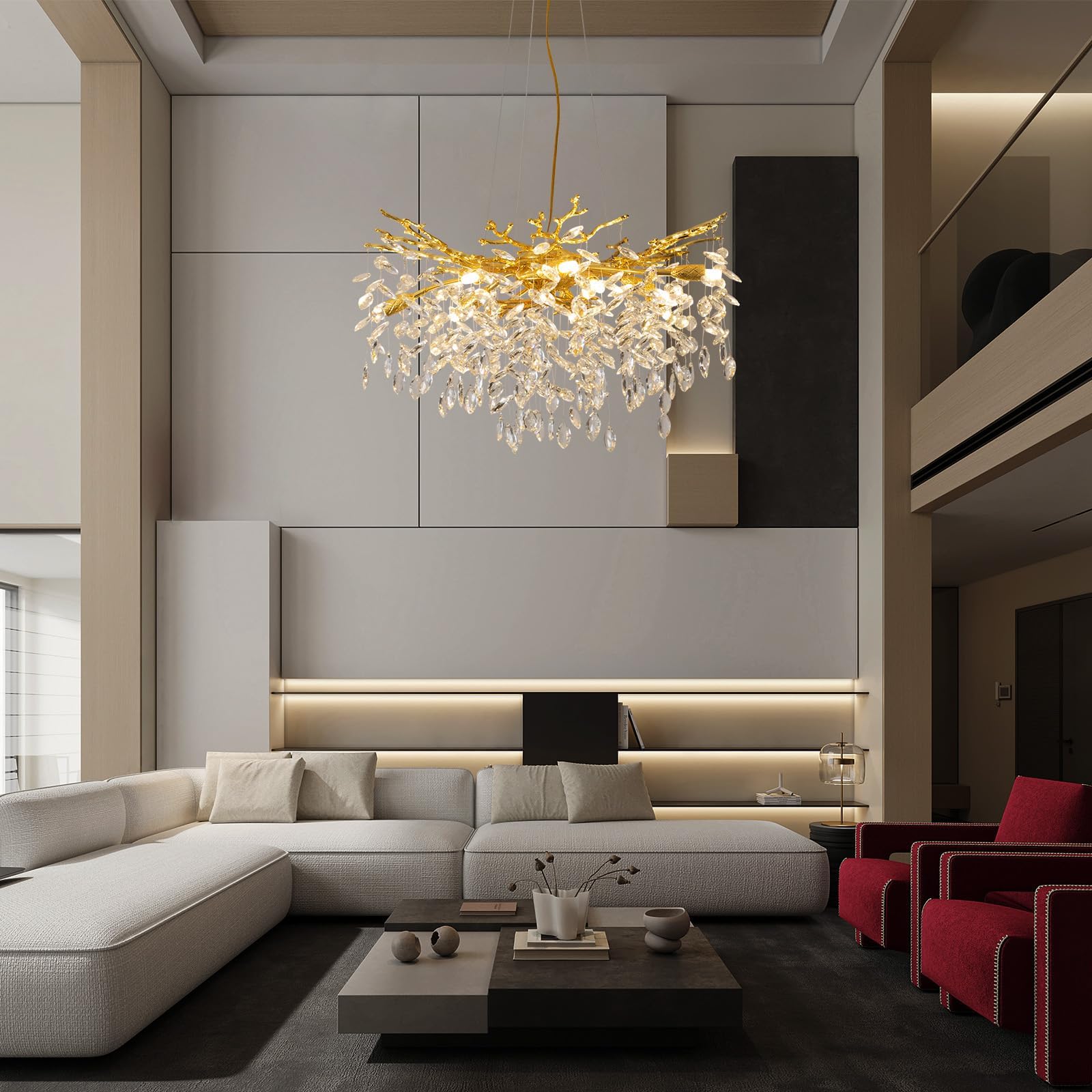 Dorada LáMpara De ArañA Colgante De Cristal,Forma De La Rama Moderna Chandelier Aluminio Para Dormitorio,10 G9 Luces Lampara Colgante Para Mesa De Comedor Cocina Sala De Estar,D60Cm | Lujosa lámpara colgante para comedor lámpara colgante cristal salón com