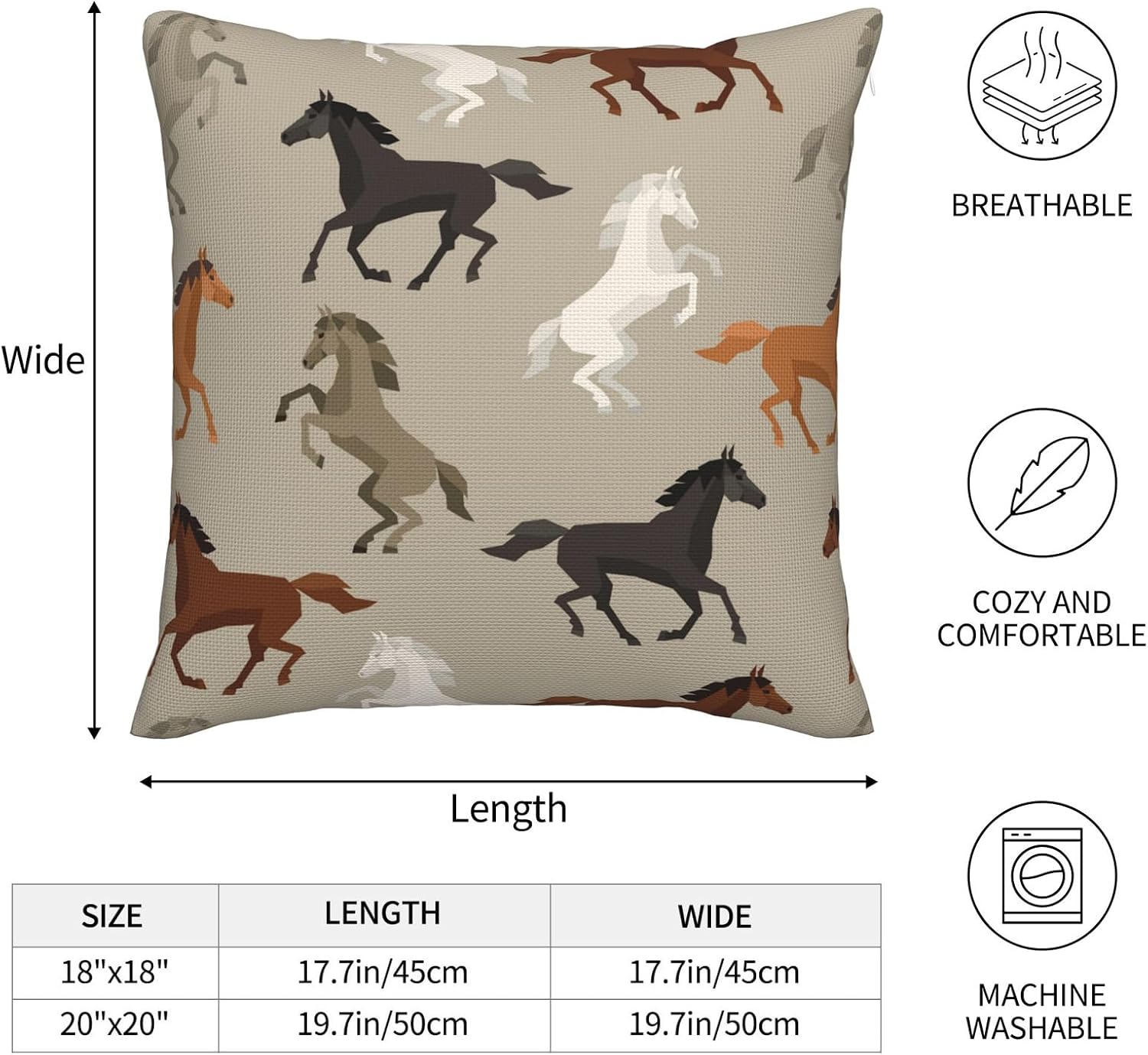 Horses Throw Pillow Covers 20x20 Inch Set of 2 Colorful Wild Animal Square Pillow Cases Horse Running Pillowcase Home Decorative Cushion Cover for Couch Sofa image 3
