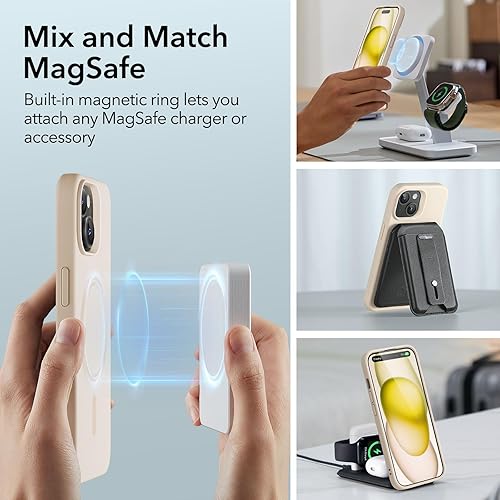 Miniatura 7 de ESR Funda para iPhone 15 Plus con MagSafe, soporta carga magnética, funda delgada de silicona líquida, absorción de golpes, protección de pantalla y