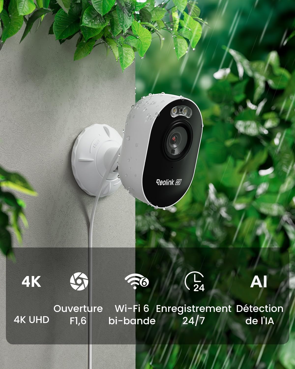 Reolink 4K Caméra Surveillance WiFi Extérieure avec Wi-FI 6, Lumus Pro | Bi-Bande 2,4/5GHz, Détection Intelligente, Vision Nocturne Couleur, Audio Bidirectionnel, Sirène, Enregistrement 24/7
