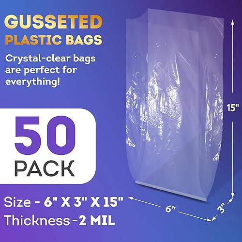 Vista 102 de APQ Bolsas de Polietileno con Fuelle 1 Mil Transparente/10" x 6" х 20