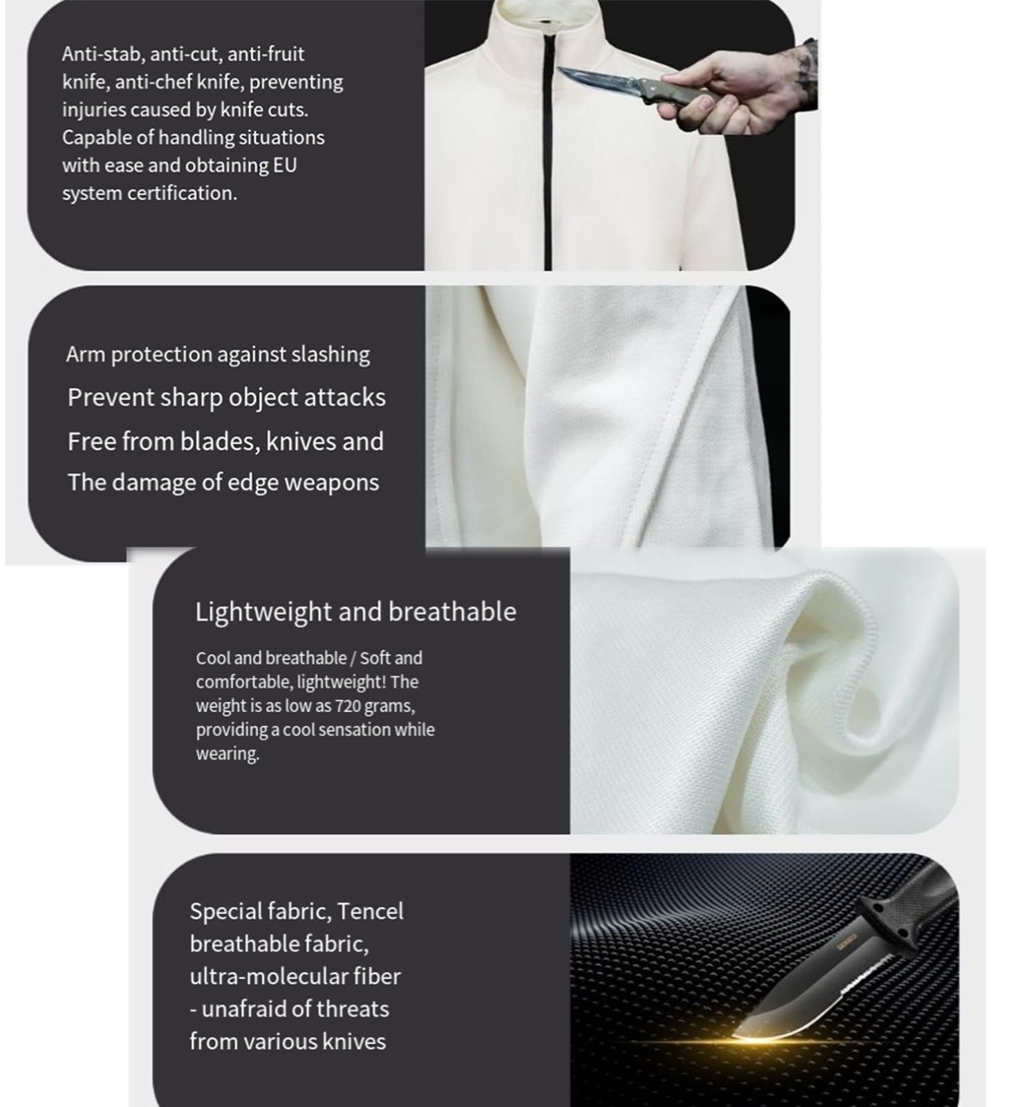 BLUEZY Chaleco Anticorte Camiseta A Prueba De Puñaladas, Chaleco Antipuñaladas Chaqueta Táctica, Chalecos De Seguridad, Resistentes Puñaladas Ligero para Protección De Seguridad Personal S