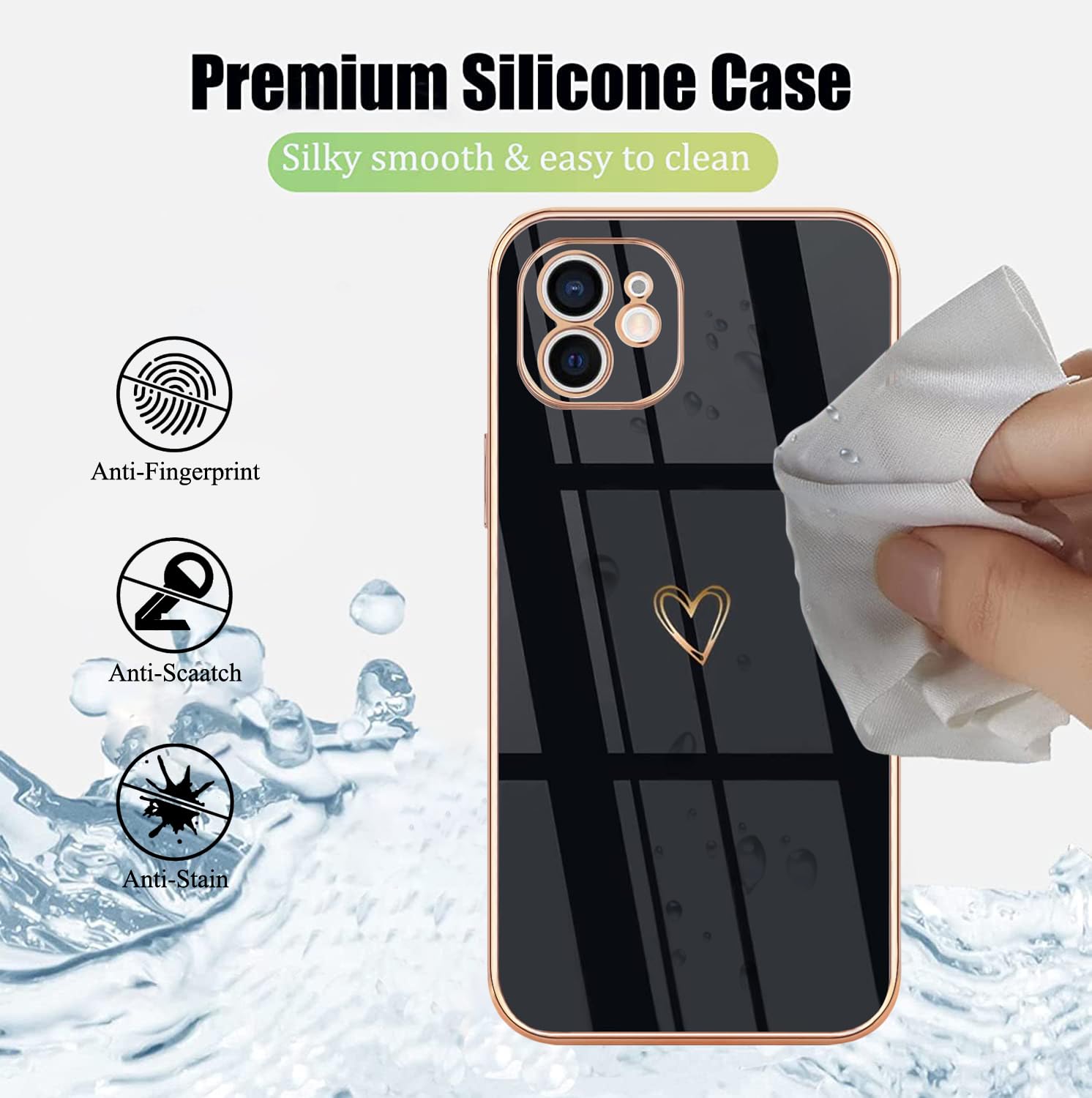 2 Custodie Per IPhone 12/12 Pro Con Motivo Cuore Dorato – TPU Morbido Antiurto Con Protezione Fotocamera – Bianco E Nero