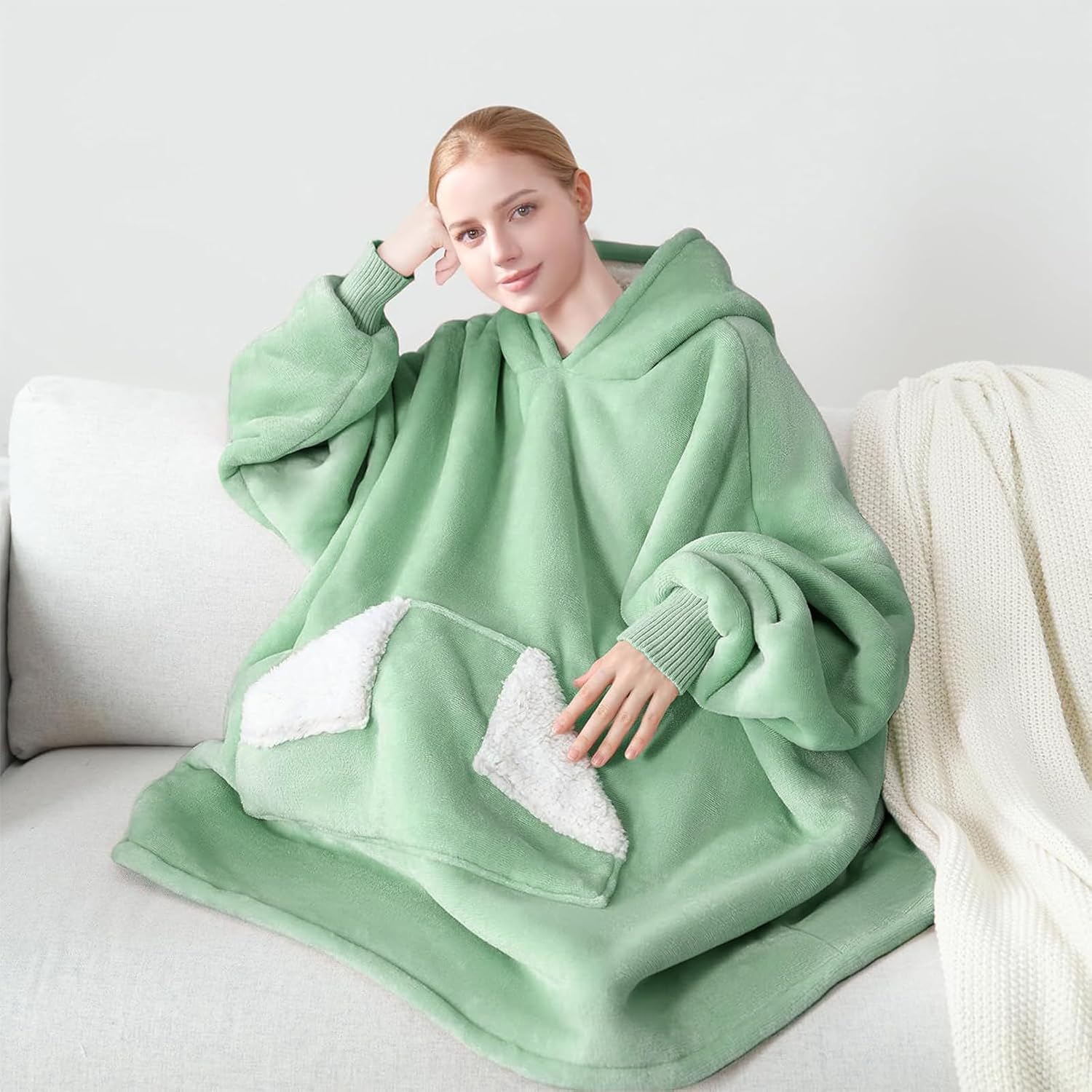Touchat Wearable Blanket Hoodie, Oversized Sherpa Blanket