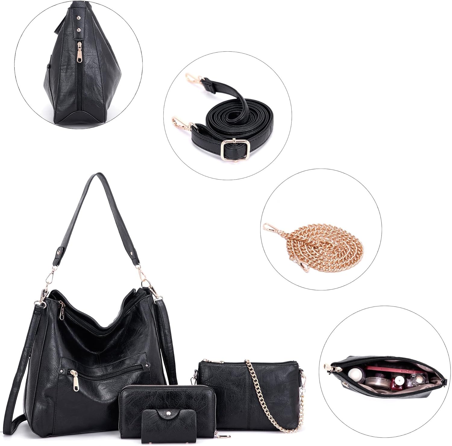 Large Crossbody Purses Set For Women Shoulder Tote Handbags Ladies Hobo Bags With Matching Wallet 4PCS - Image 7