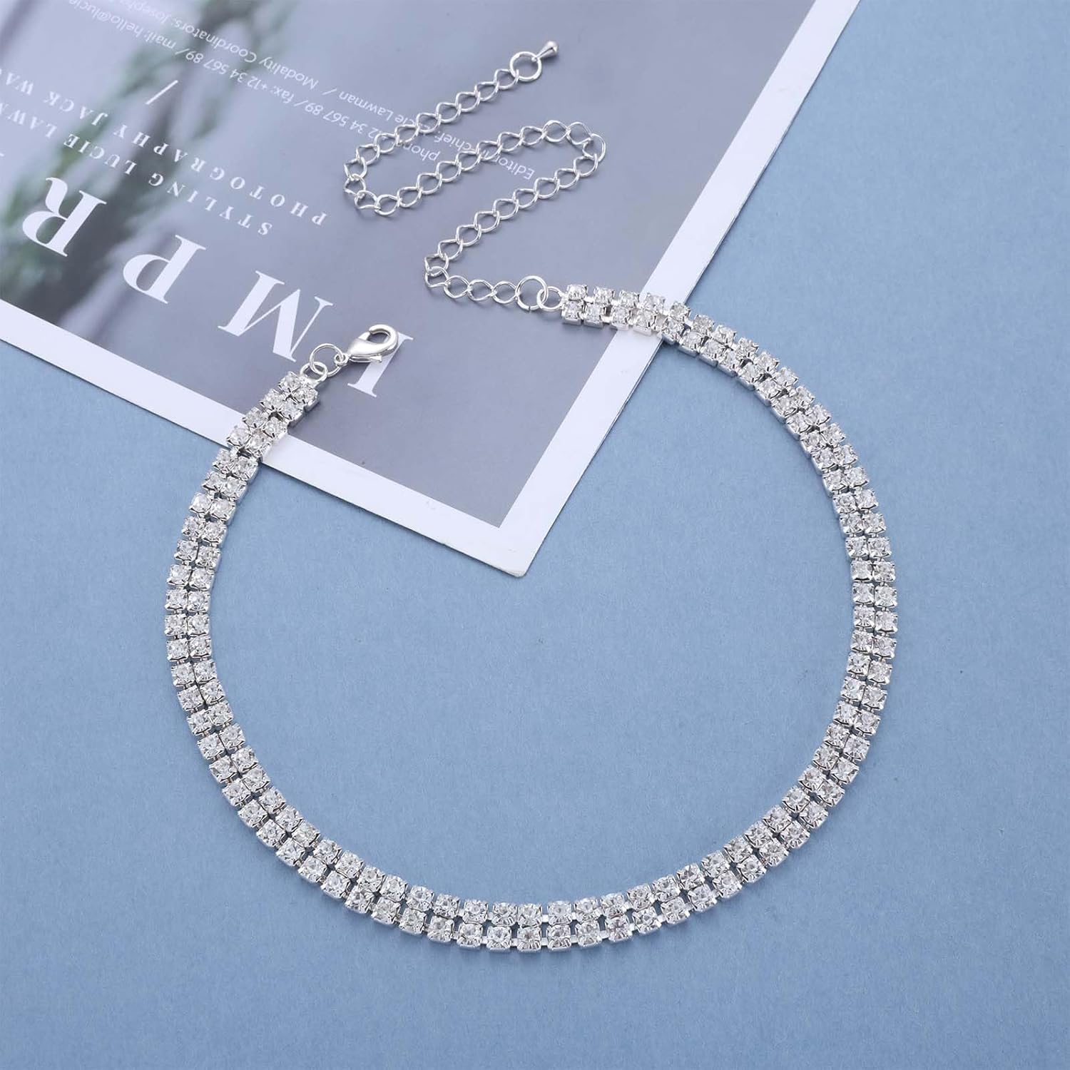 Rhinestone Choker Necklace 2 Row Rhinestone Choker - Image 5