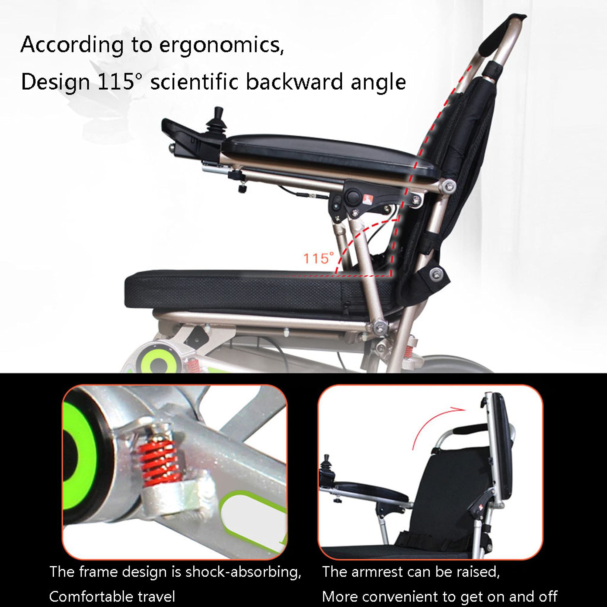 Silla de Ruedas eléctrica Ligera Power Mobility Smart Aid Silla de Ruedas, Plegable automático, Comodidad Estable