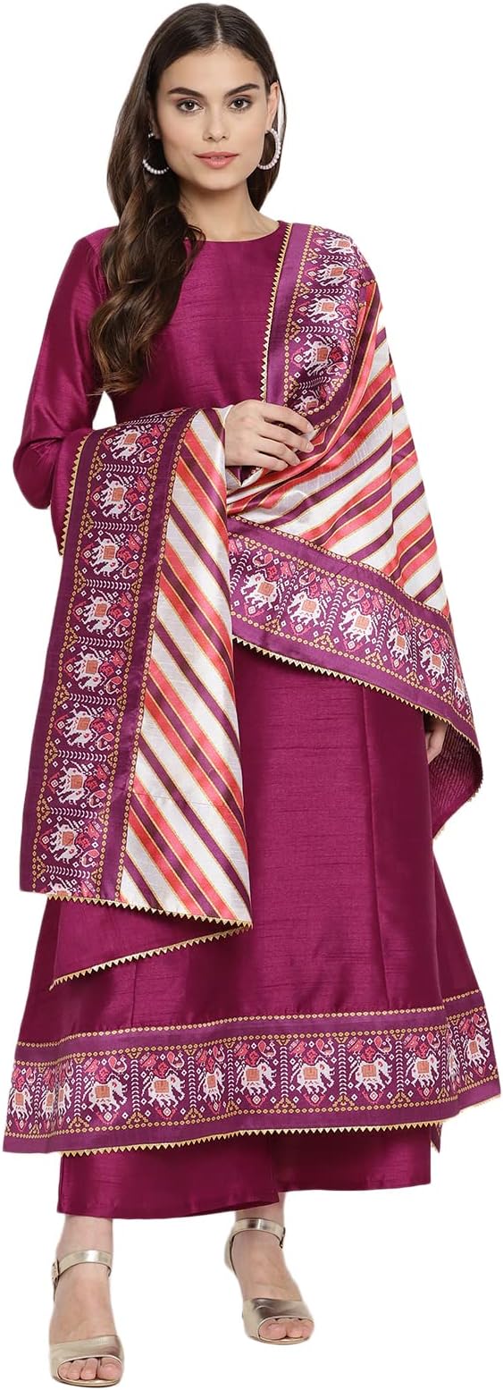 Ahalyaa Women's Purple Poly Silk Solid Kurta Palazzo Set With Dupatta (AHKUDUPZ-COMBO-381)