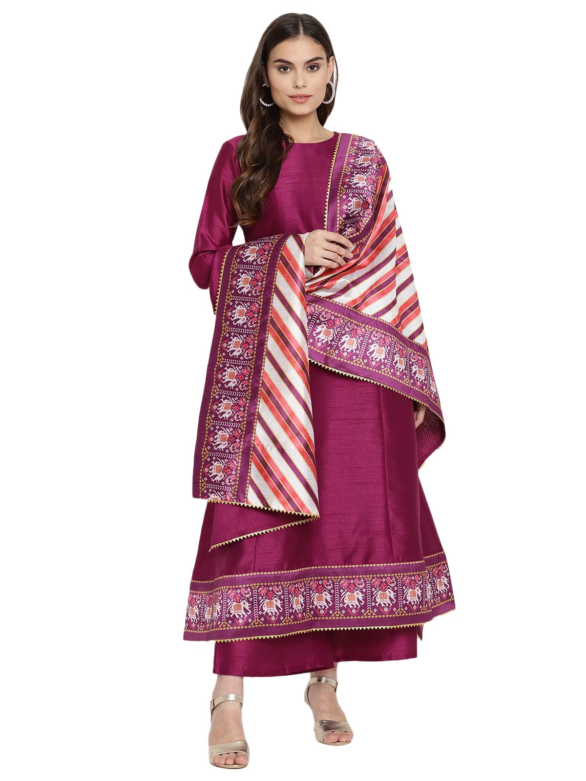 Ahalyaa Women's Purple Poly Silk Solid Kurta Palazzo Set With Dupatta (AHKUDUPZ-COMBO-381)