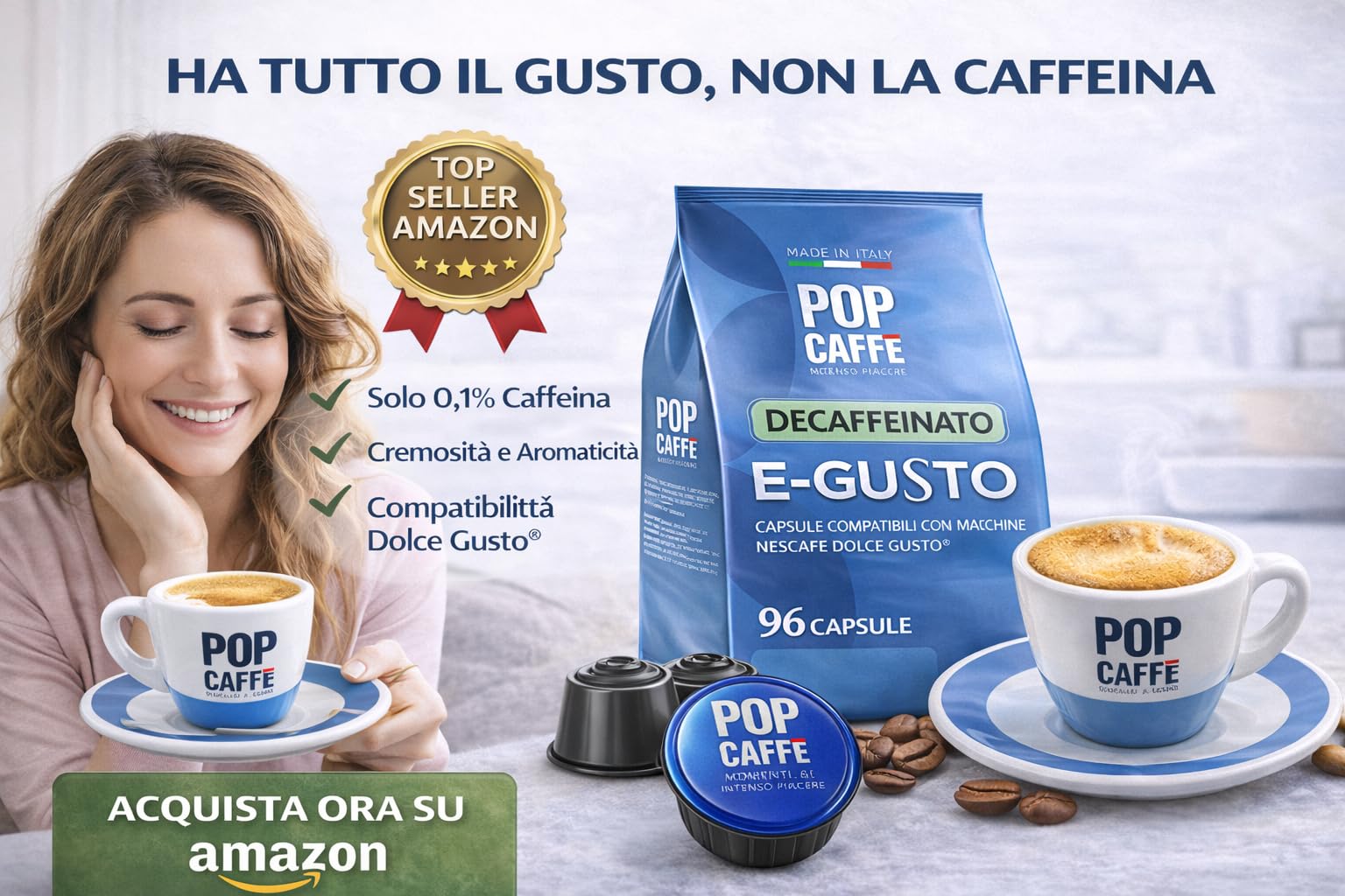 POP CAFFÈ 160 Capsule Decaffeinate Compatibili con Nescafé Dolce Gusto® – Miscela Intensa e Cremosa – 100% Made in Italy – 0,1% Caffeina – Confezione Risparmio