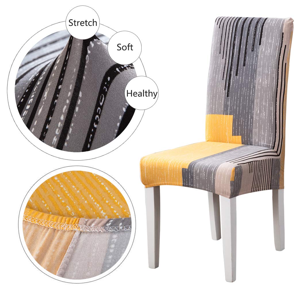 Coprisedie con Schienale 6 Pezzi/4 Pezzi,Coprisedia Elasticizzato,Universale Lavabile Coprisedia Elastico con Schienale per Sala da Pranzo,Hotel,Ristorante (Grigio&Arancio, 6 Pezzi)