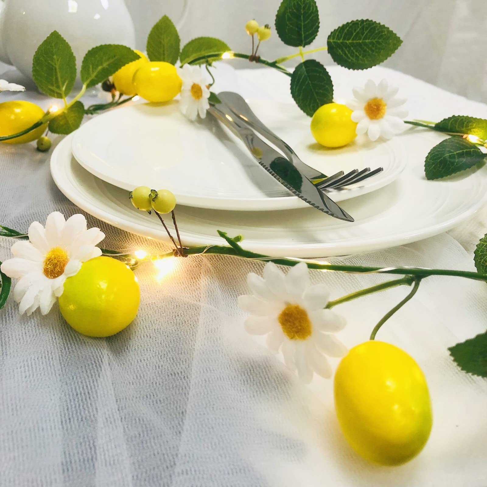 Riaxuebiy Daisy Fairy String Lights 2M Lemon Vine Lights Artificial Flower Fruit Garland with LED Silver Wire Light Strings for Christmas Wedding Bouquets Home Window Decoration (4Pack, Yellow) โ image 1