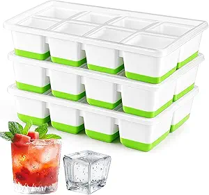 Ice Cube Tray with Lid, Alinana 3-Pack Upgraded Large Silicone Ice Cube Tray with BPA-Free Removable Lids, Easy Release Ice Mold for Cocktails, Whiskey, Juice (Green)