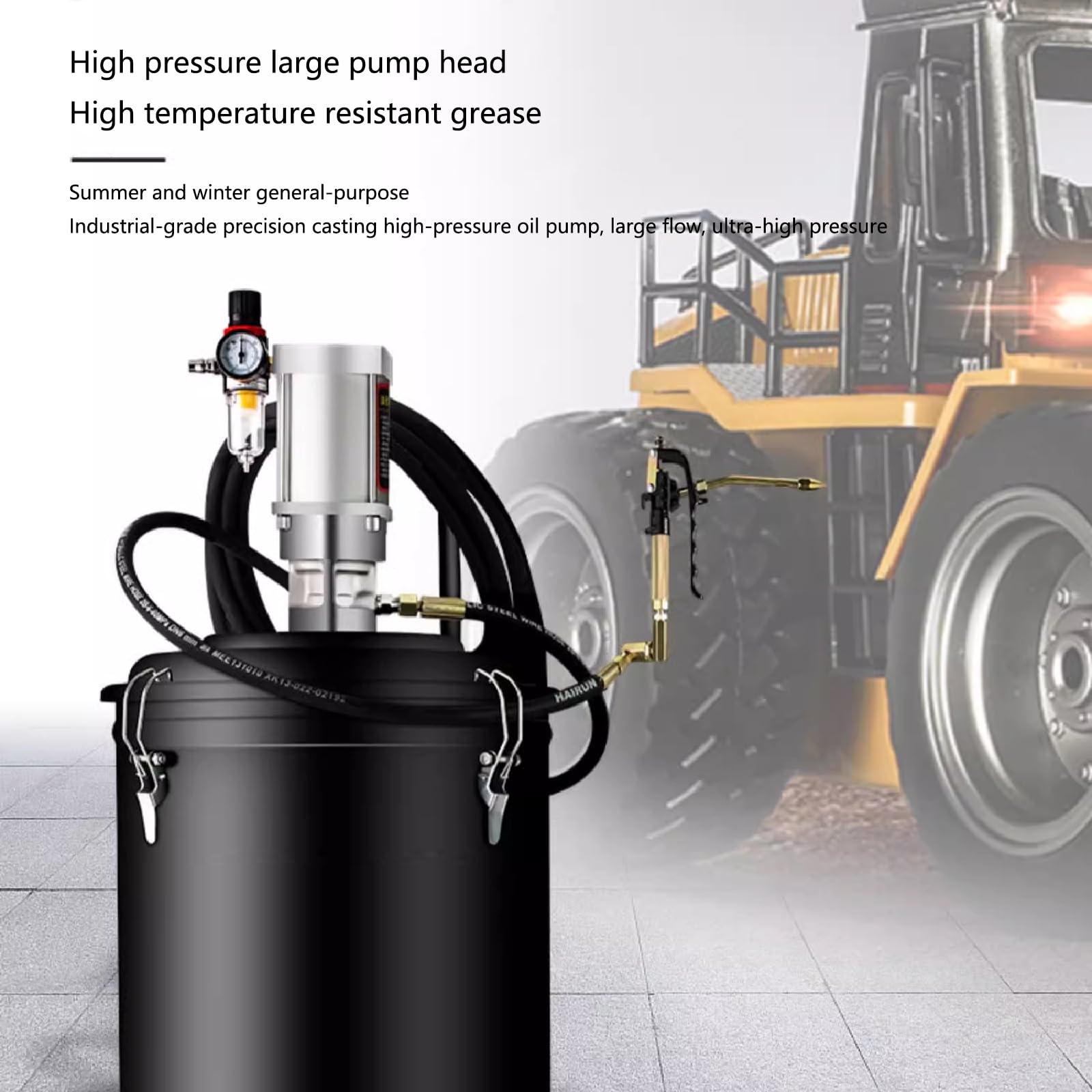 Bomba de grasa de alta temperatura para cubos de 5 galones, funcionamiento neumático con salida de 1,5 l/min, adecuada para todas las estaciones
