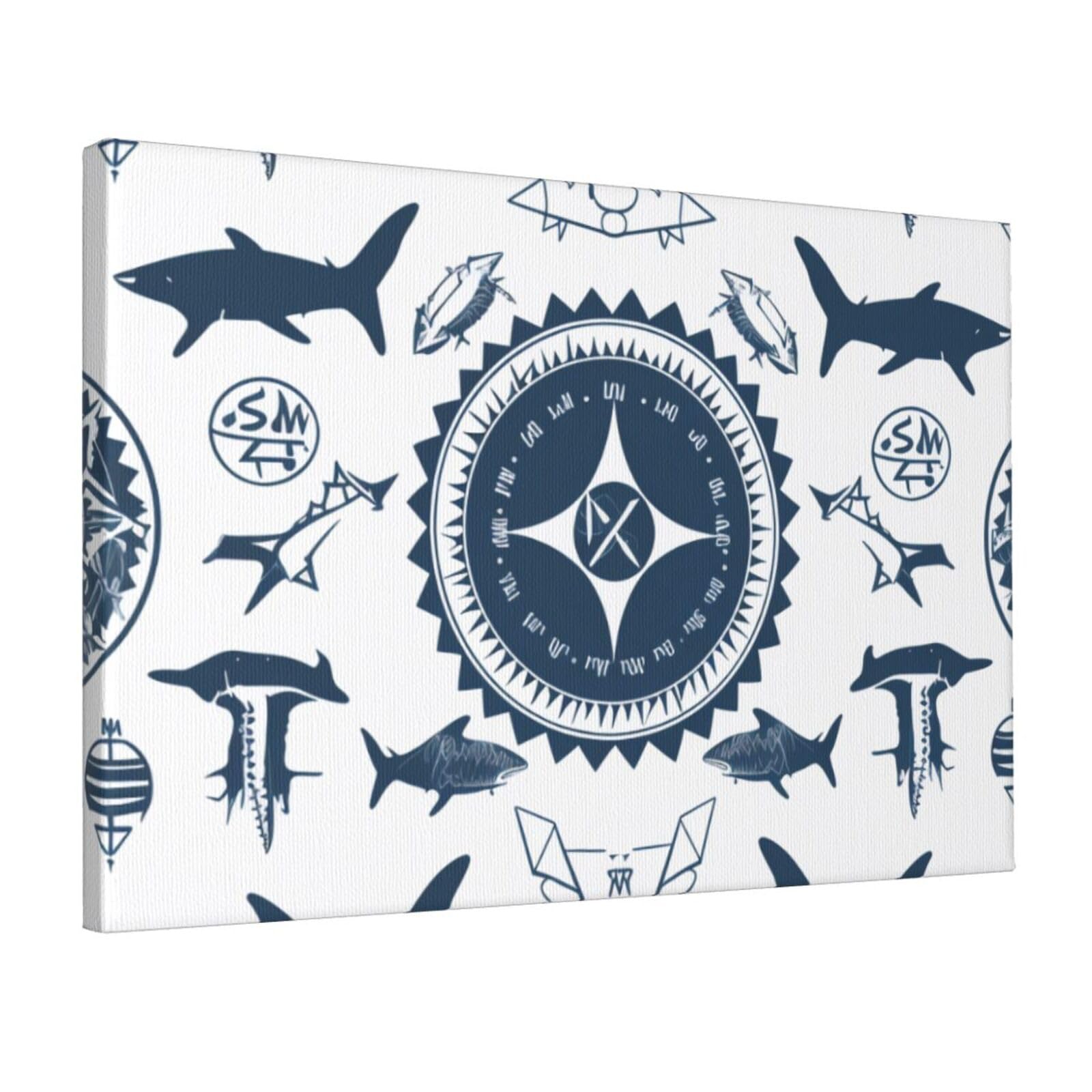 YKLJG Supernatural Symbols Black cartoon Printed Wall Art Canvas Prints 45x30 CM Wooden Framed Picture Painting Artwork for Bedroom Kitchen Home Office Decor