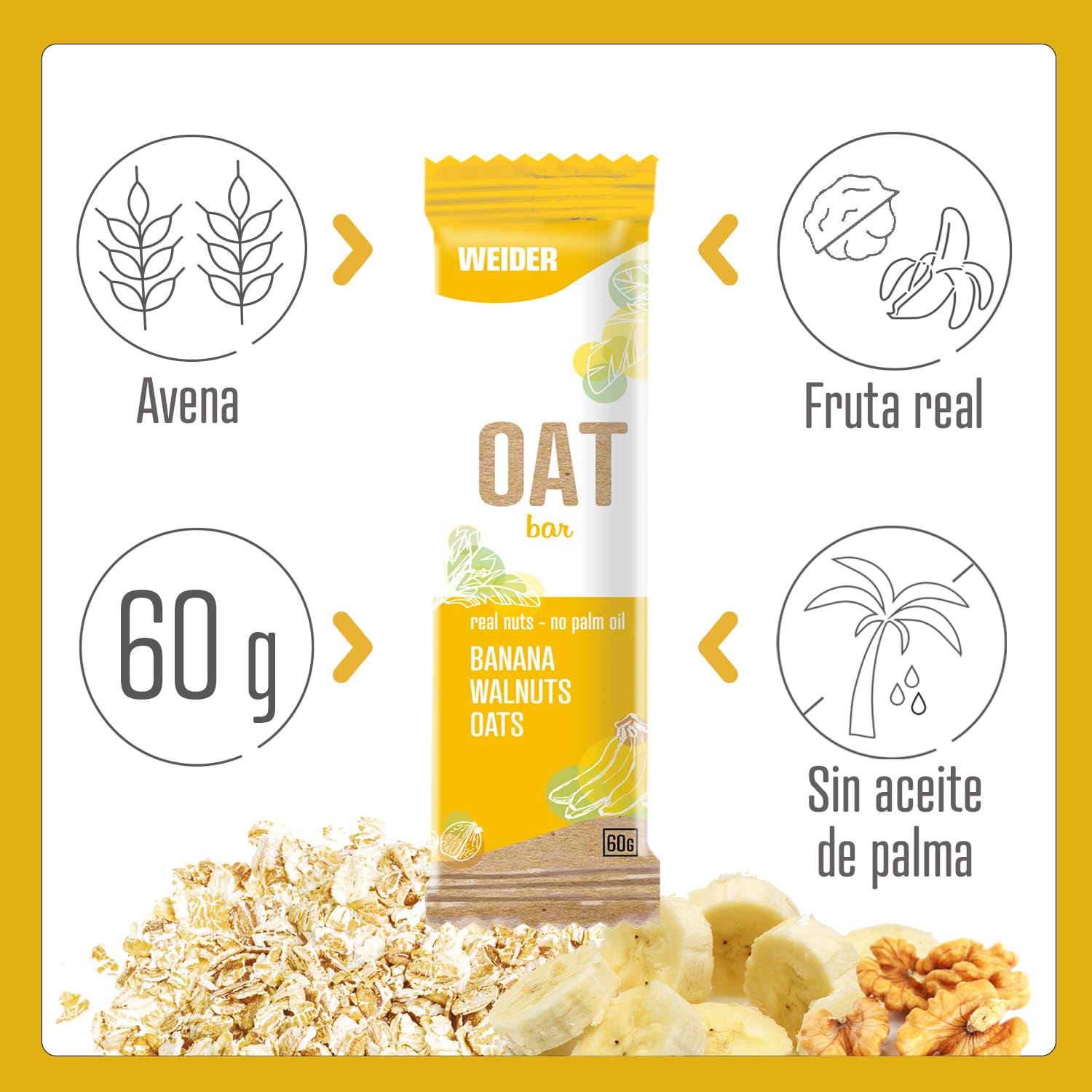 OAT BAR Sabor Plátano, barrita de avena sin aceite de palma, 60 g