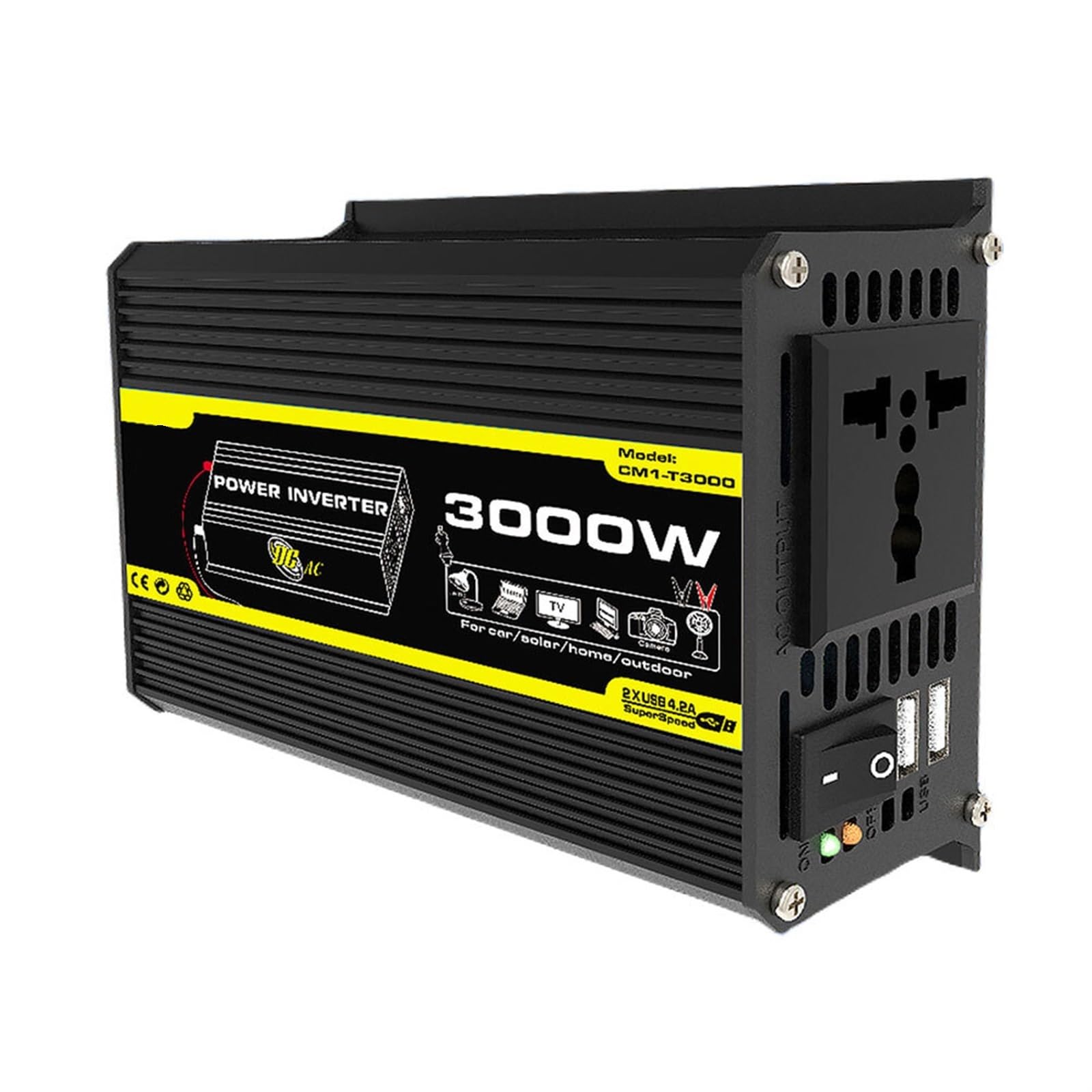 Mikroinwerter, 3000W Pojazd Inteligentny Inwerter DC 12V do AC Samochodowy Transformator Napięcia Wbudowany Bezpiecznik Cyfrowy Inwerter Mocy do Przyczepy Kamperowej(Nero)