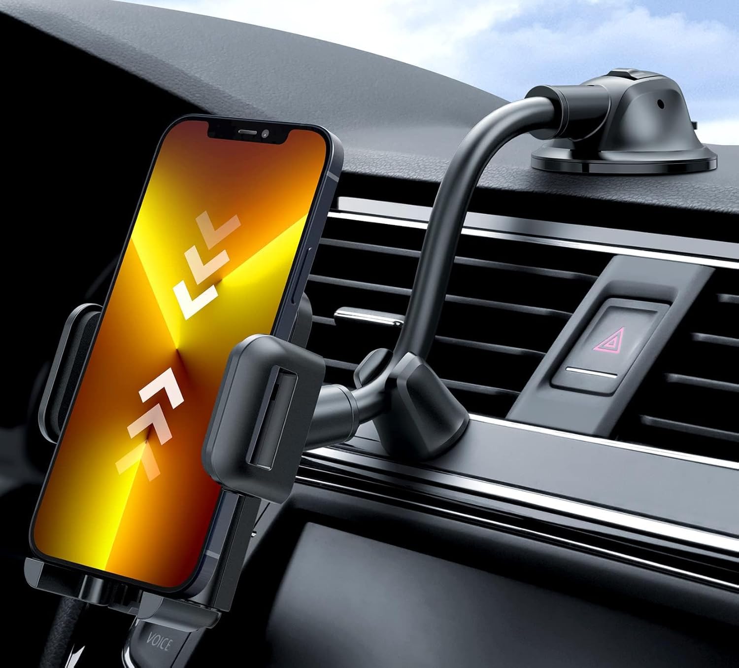 MP Tech AK Car Mobile Holder, Car Phone Holder Windshield/Dashboard, Mobile Car Suction Holder, One Button Release & Flexible Adjustable 360° for iPhone 15/14/13/12, Huawei etc