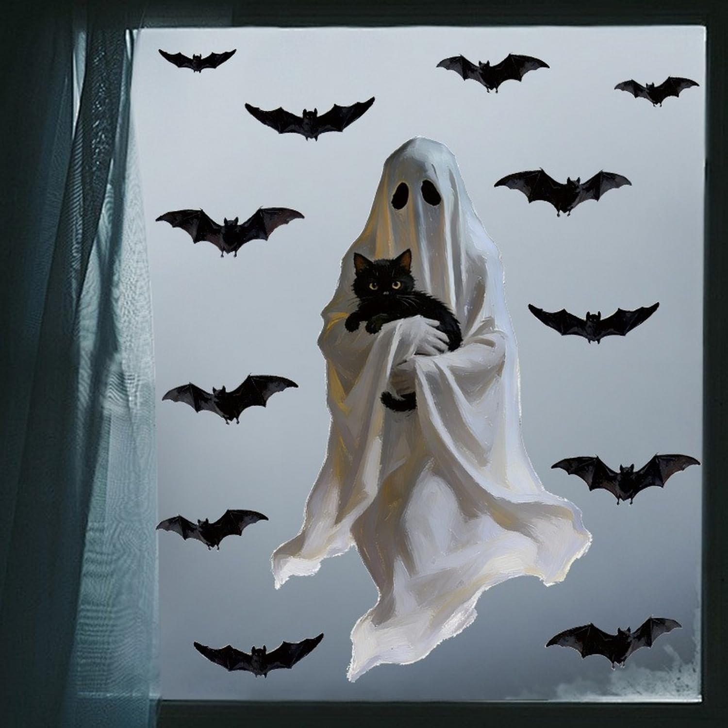 Autocollants de fenêtre d'Halloween avec chat noir amovible pour décor vitrage festif