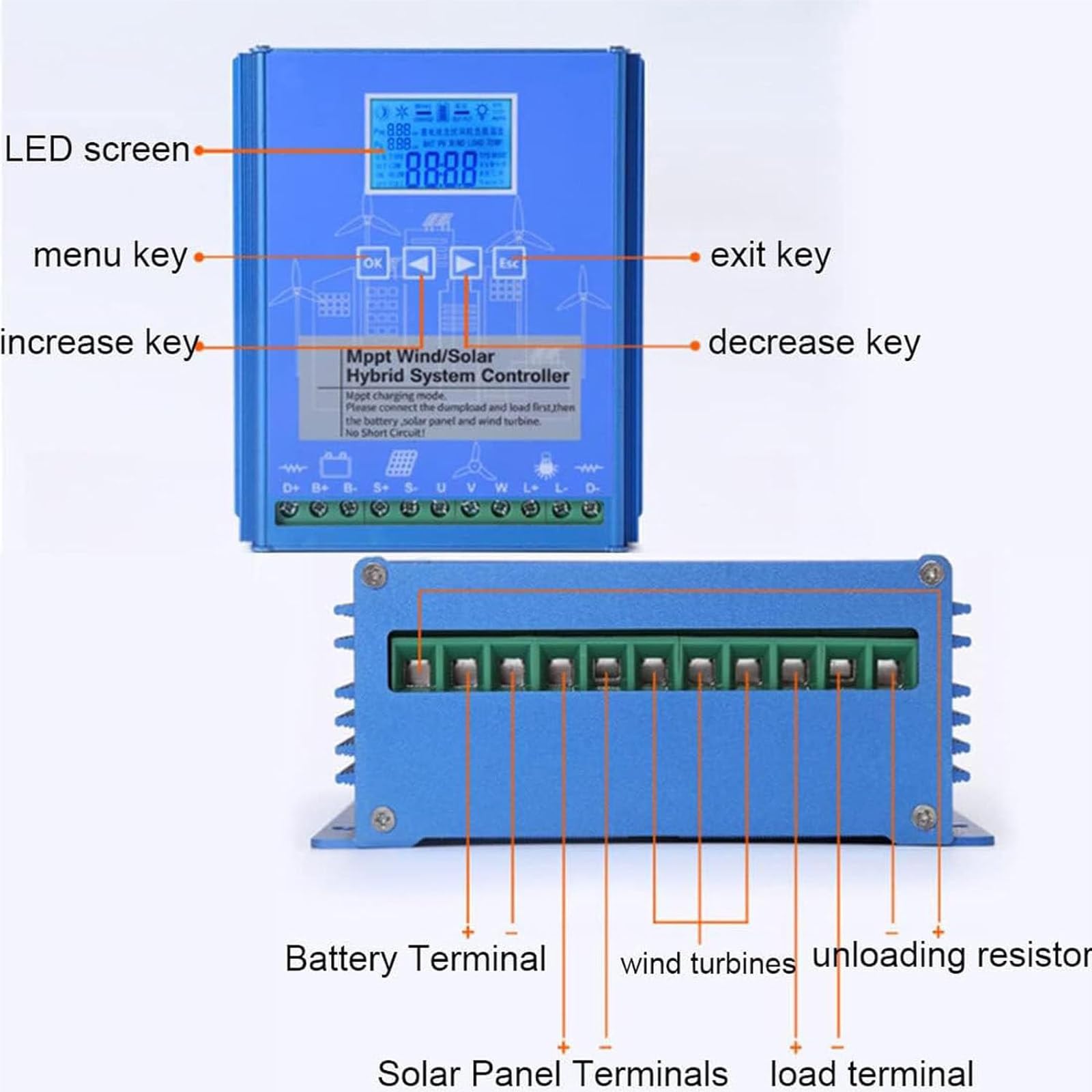 Hybrydowy kontroler ładowania słonecznego MPPT 6000 W z ogranicznikiem, regulator 12 V/24 V/48 V do turbiny wiatrowej, generatora, panelu słonecznego i oświetlenia ulicznego.