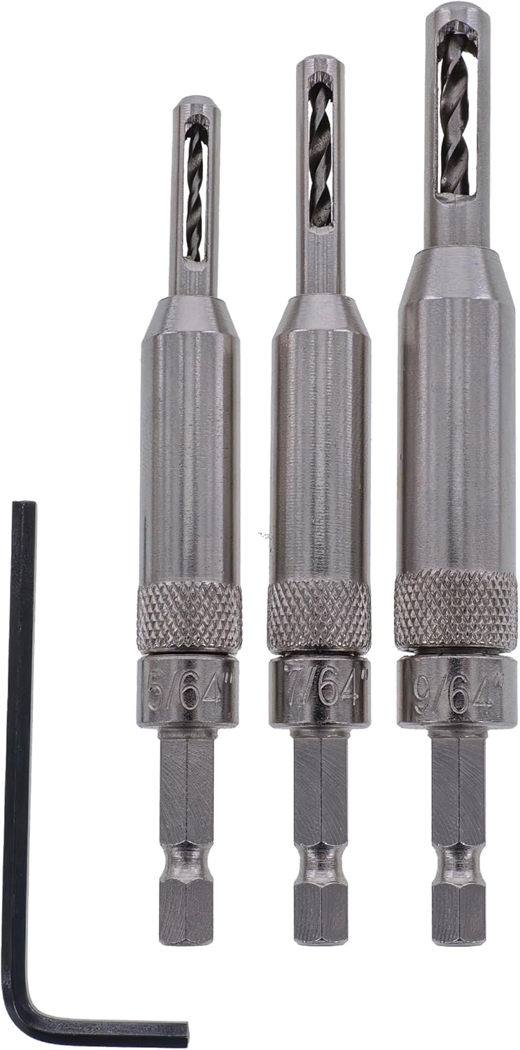 Milescraft 2317 Self-Centering, Spring Loaded 3pc. Hinge Bit Set – Includes 5/64", 7/64" and 9/64" Drill Bits for Woodworking