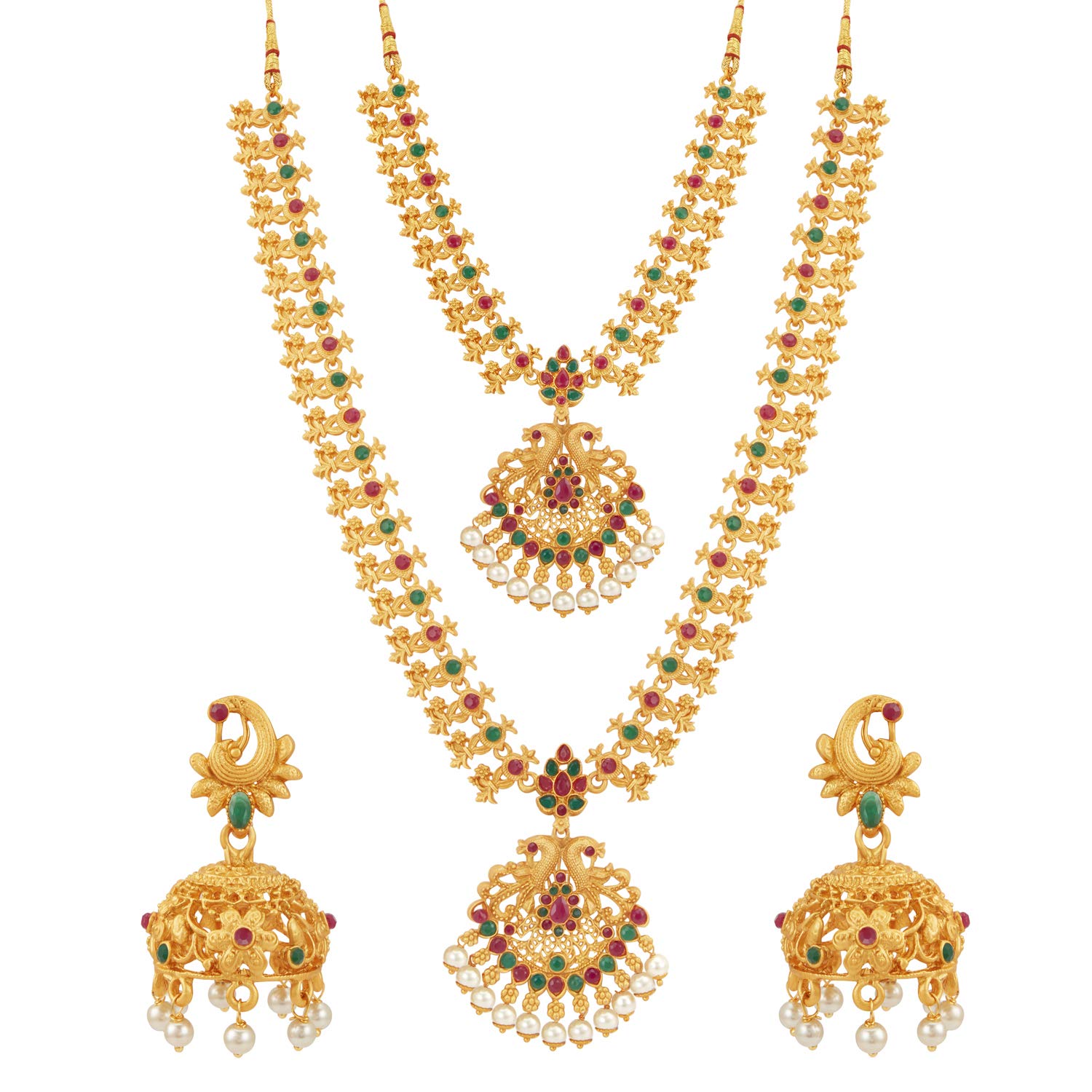 Sukkhi Ethnic Pearl Gold Plated Floral Peacock Long Haram Necklace Set for Women (SKR70418), pink & green, free size (B08V56G1XM) Amazon Price History, Amazon Price Tracker