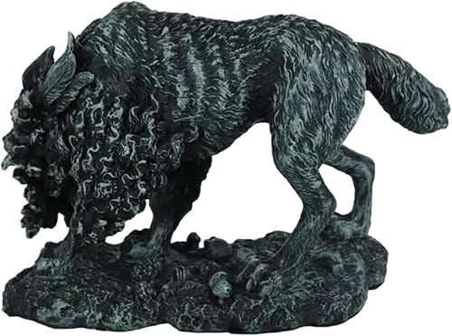 Miniatura 4 de Ebros Gift Estatua de Fenrir de mitología nórdica vikinga con acabado de piedra sintética, 8.25 pulgadas de largo, figura de lobo gigante Vánagandr