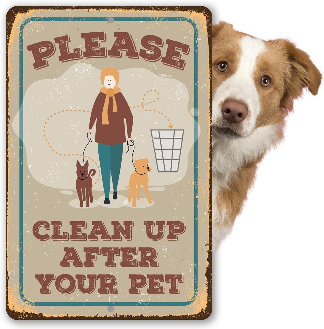 Please Clean Up After Pet Metal Sign – Funny Dog Wall Decor for Home – Durable Indoor/Outdoor Sign – Rustic Yard or Fence Warning Sign – Decorative Pet Owner Wall Art (8" x 12")