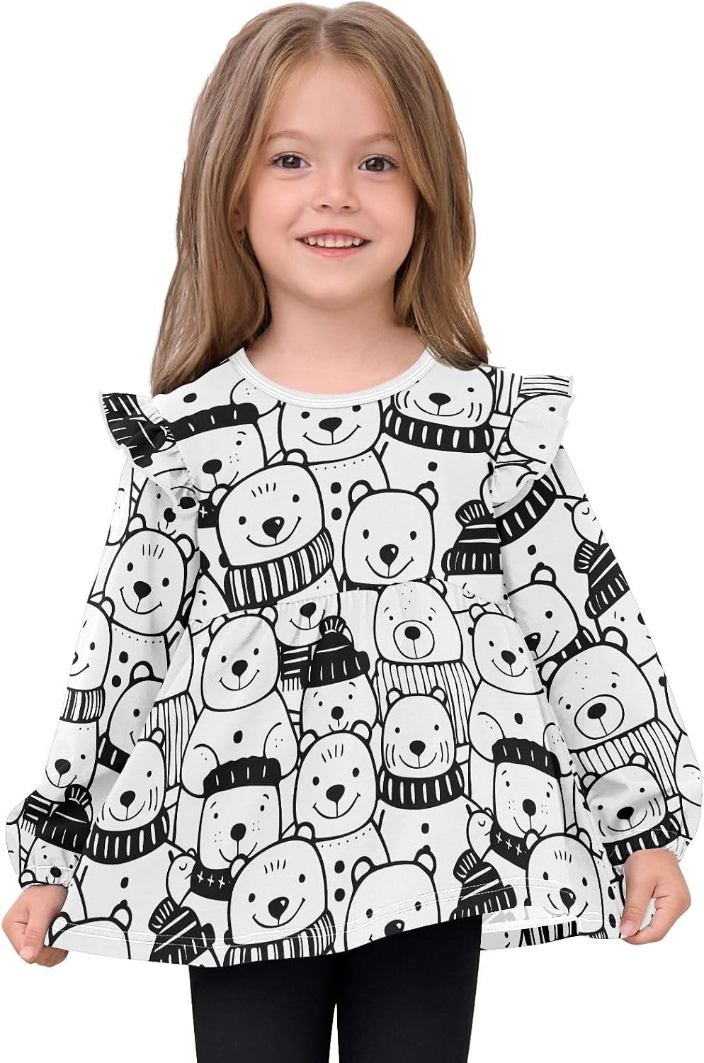 visesunny Toddler Clothes for Girls Polar Bear Scarf Long Sleeve Fall Shirts Cotton Top with Ruffle Collar