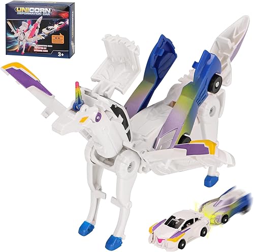 Juguete de coche transformable Unicornio, coche deportivo de colisión mágico Unicornio, coche transformable para niños Robot adecuado para niños y