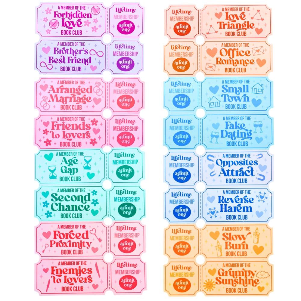 Book Trope Bookmarks 16PC – Ticket Shaped, Quirky and Fun Bookmarks for Women Aesthetic Stylish and Unique Reading Accessories, Great Gift for Avid